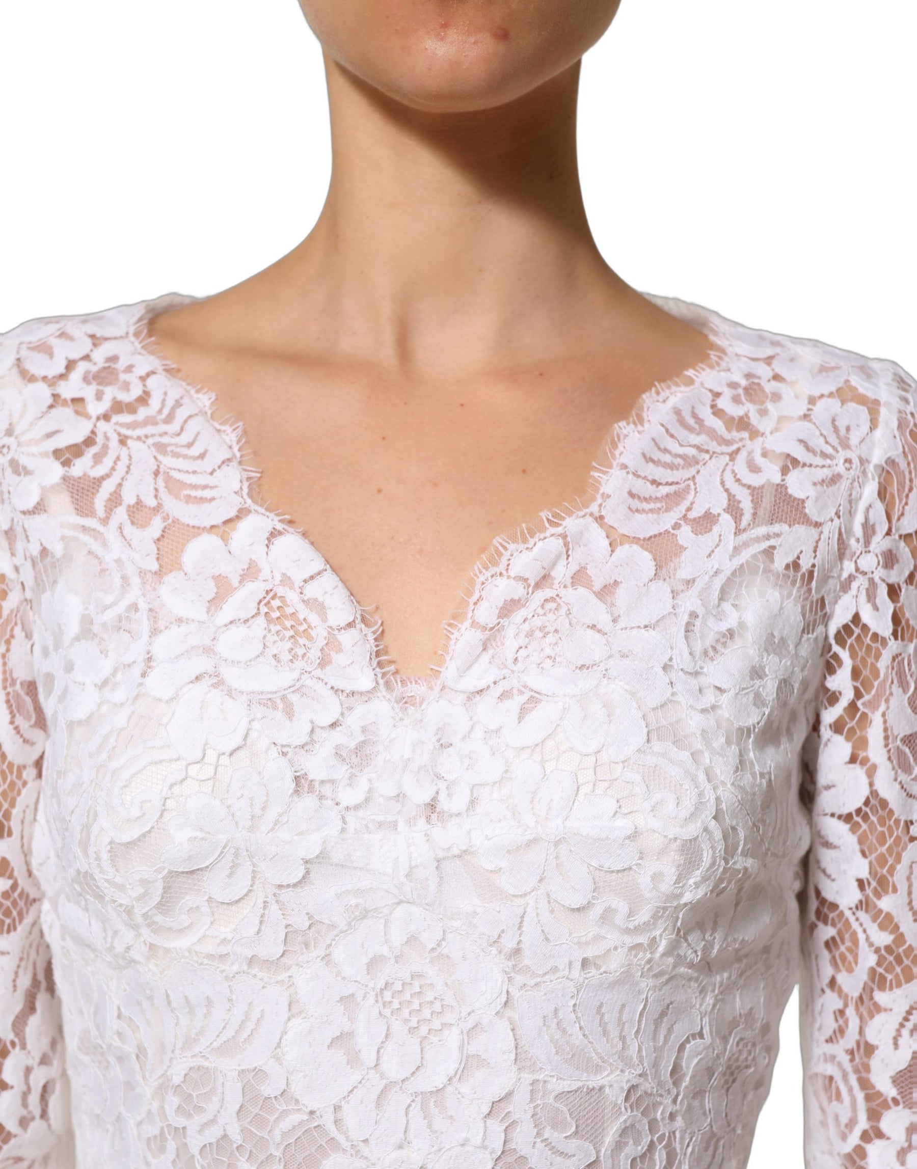 Dolce & Gabbana White Cotton Floral Lace Long Gown Dress | Regal Royce