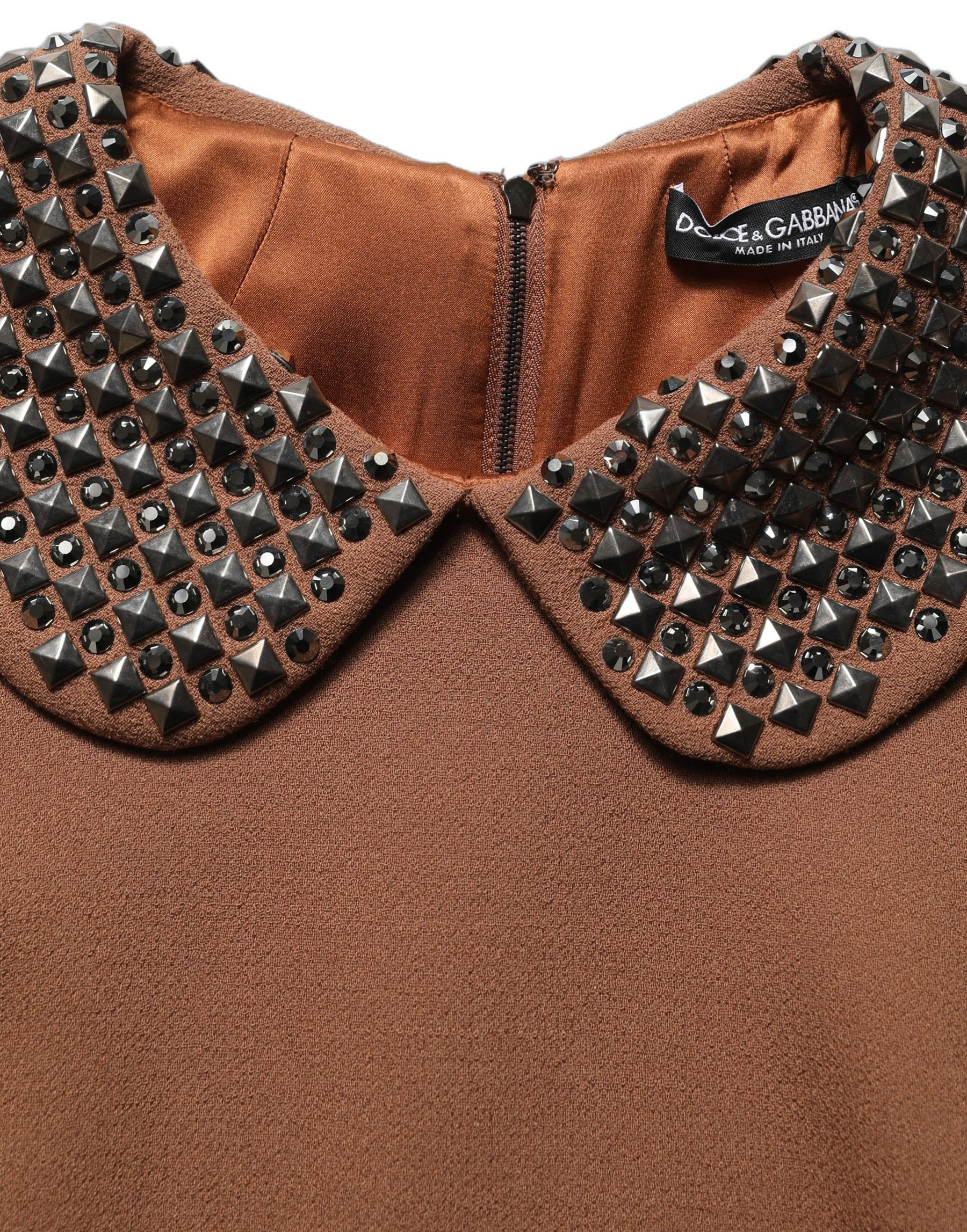 Dolce & Gabbana Brown Wool Rhinestone Embellished Midi Dress | Regal Royce