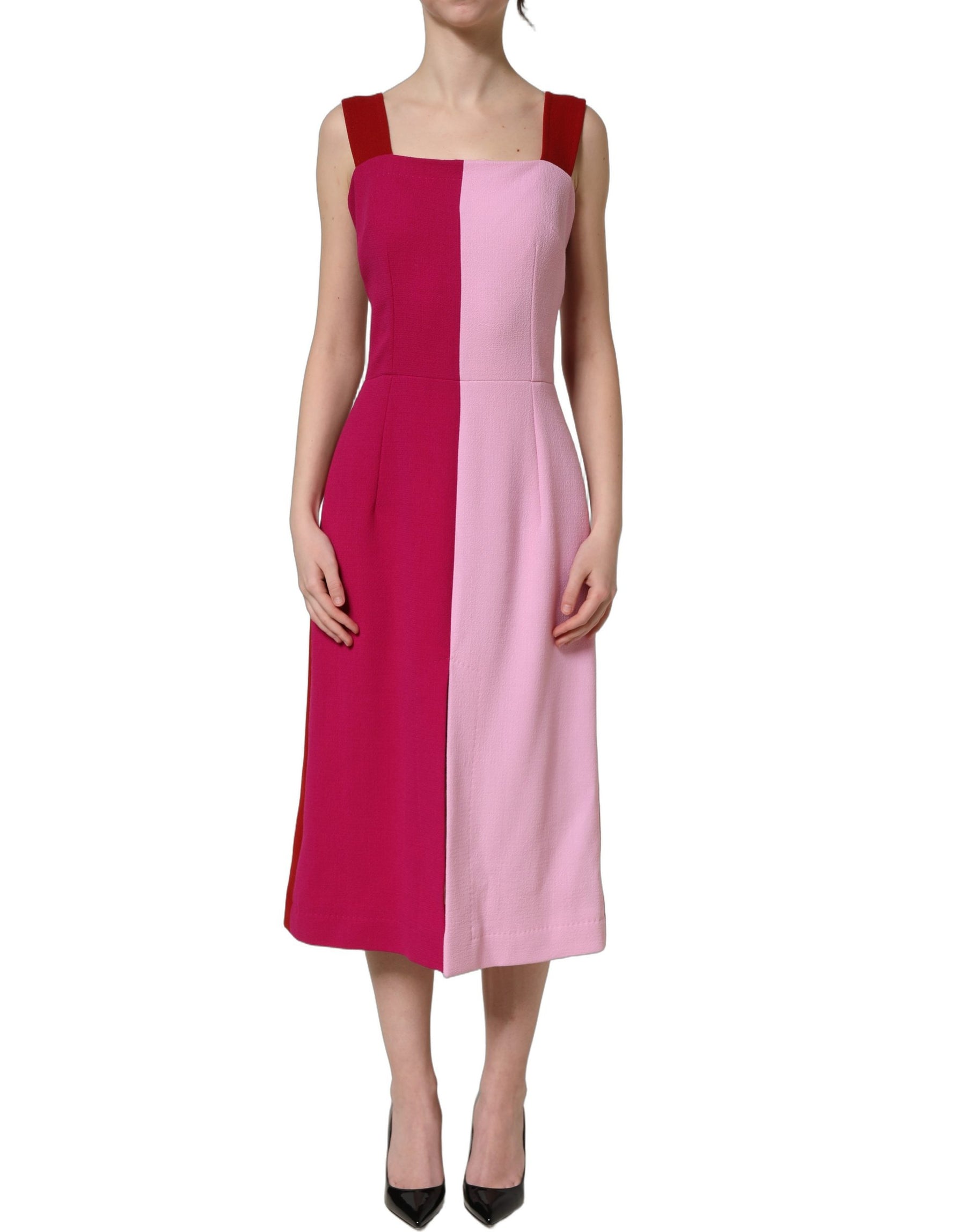 Dolce & Gabbana Two Tone Pink Wool Sleeveless Midi Dress | Regal Royce