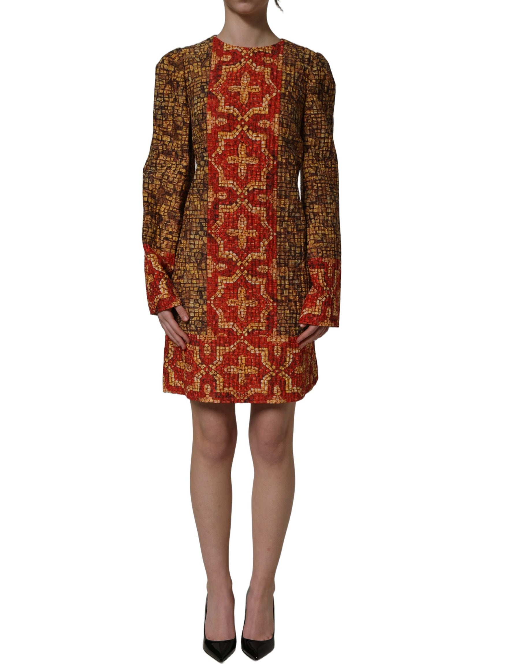 Dolce & Gabbana Multicolor Mosaic Long Sleeves Mini Dress | Regal Royce