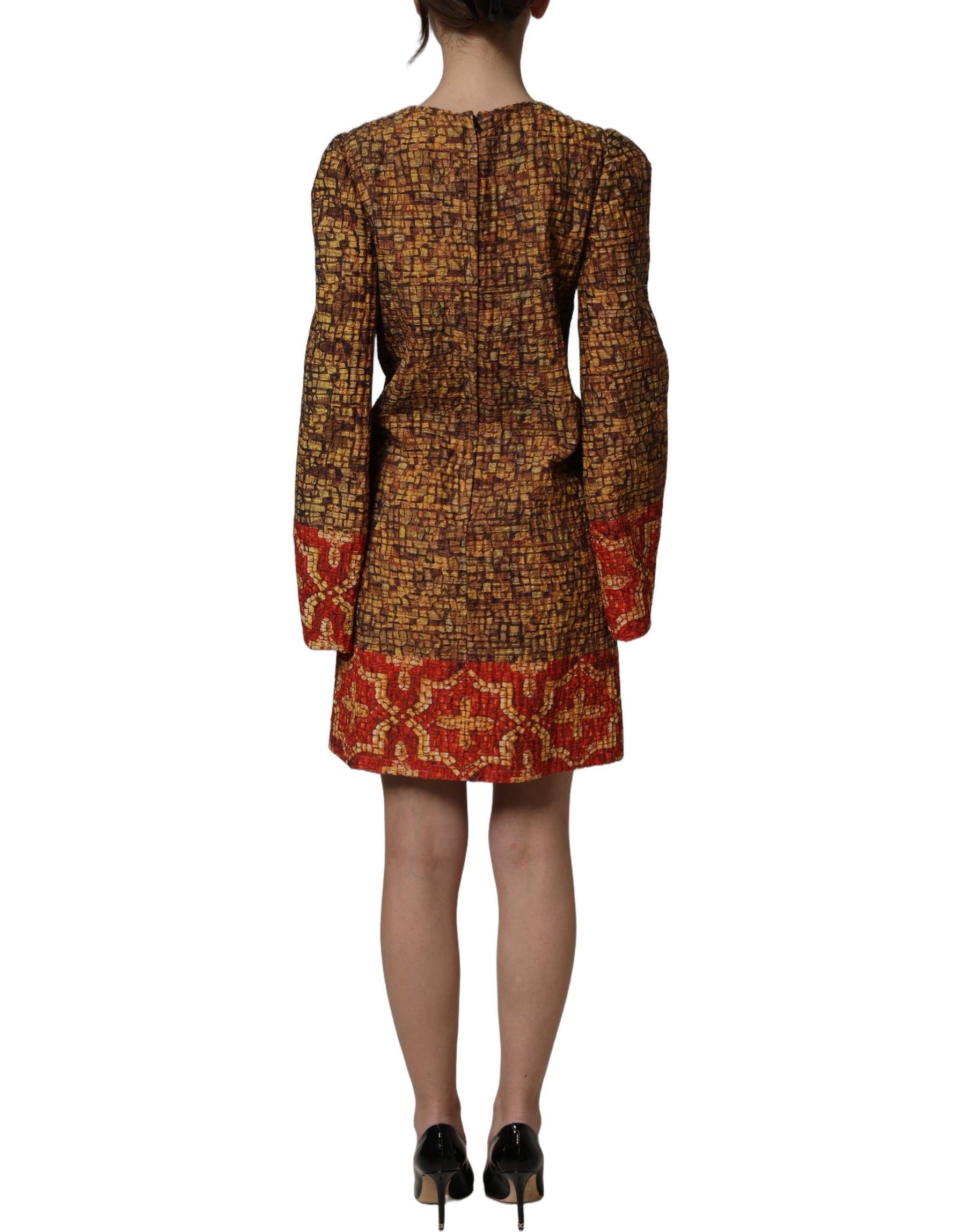 Dolce & Gabbana Multicolor Mosaic Long Sleeves Mini Dress | Regal Royce