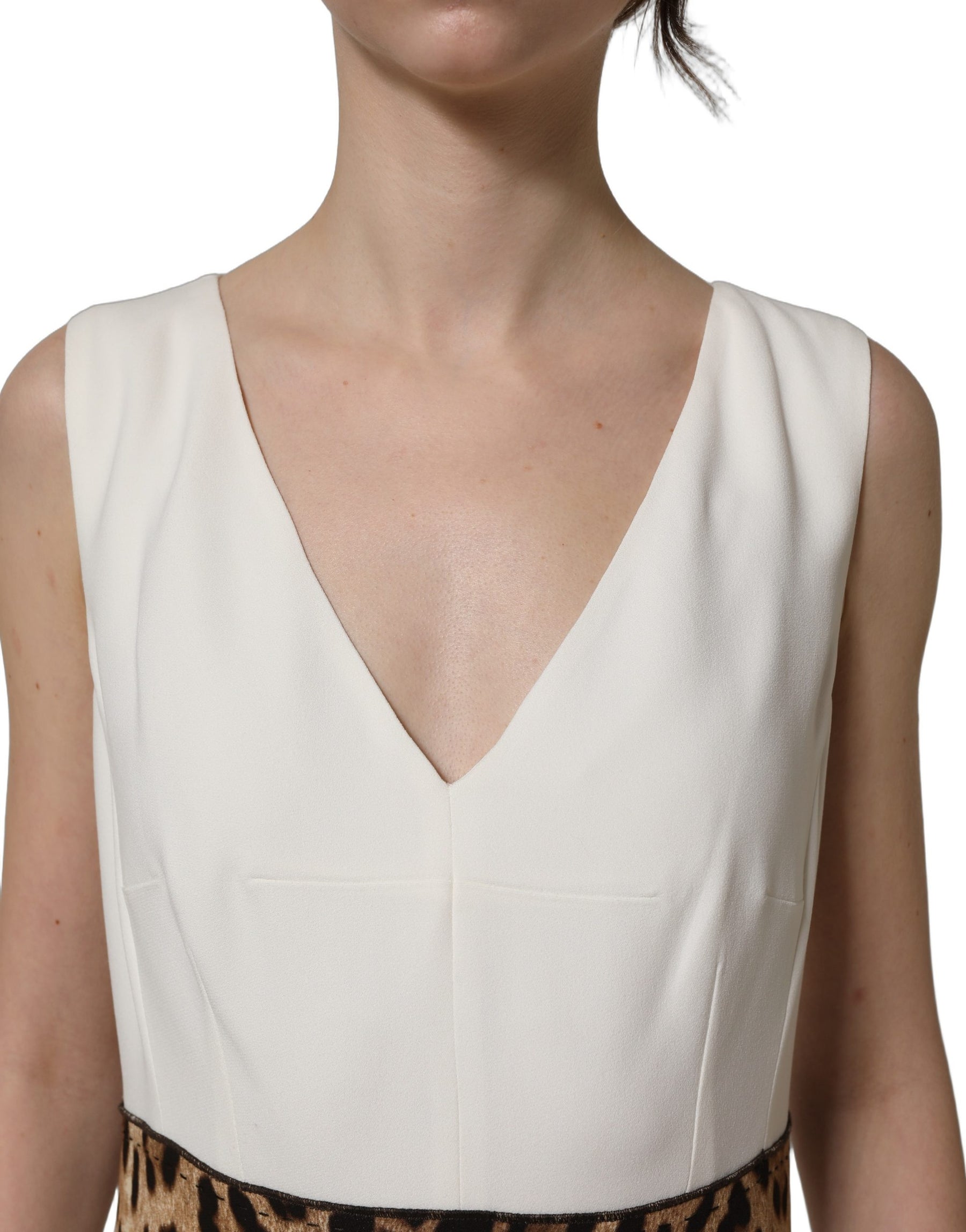 Dolce & Gabbana White Leopard Sleeveless Sheath Midi Dress | Regal Royce