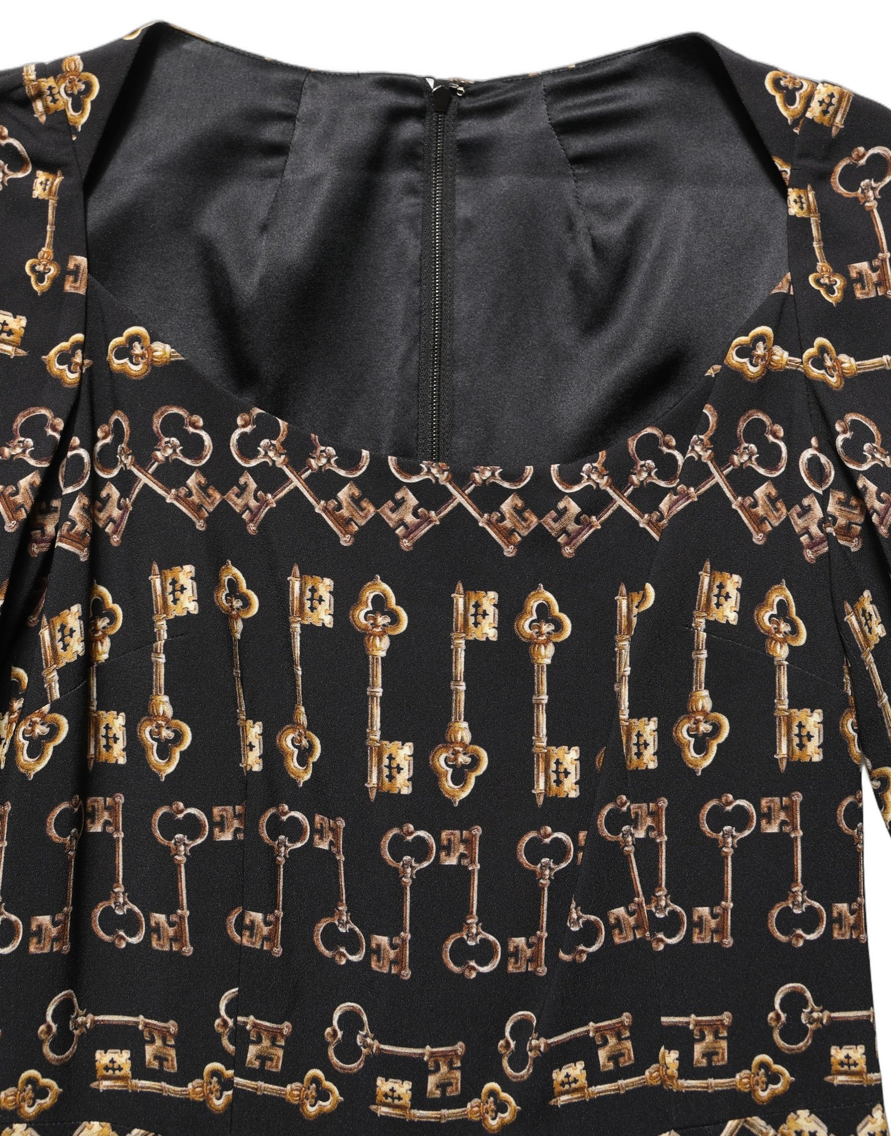Dolce & Gabbana Black Key Print Long Sleeves Sheath Midi Dress | Regal Royce