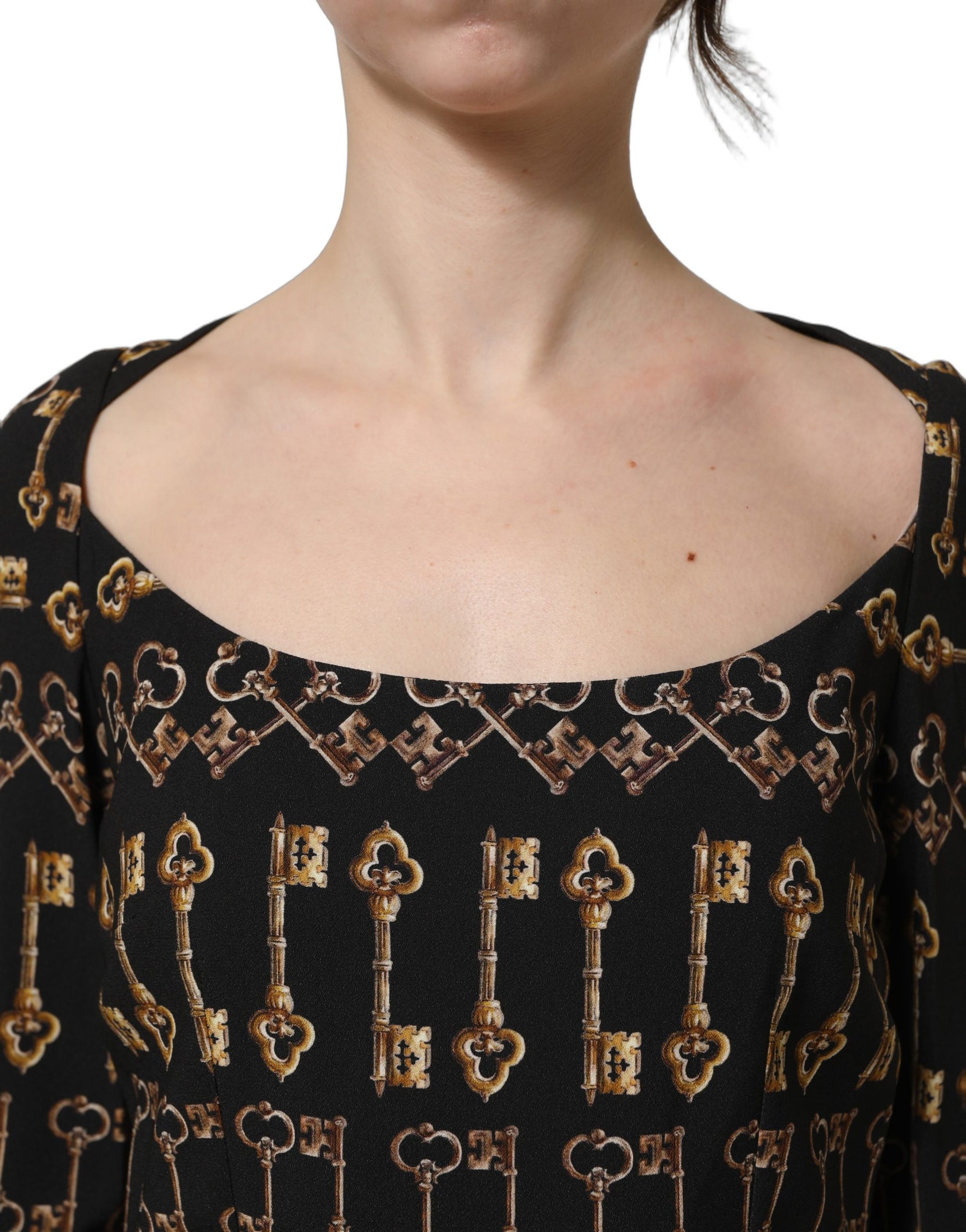 Dolce & Gabbana Black Key Print Long Sleeves Sheath Midi Dress | Regal Royce