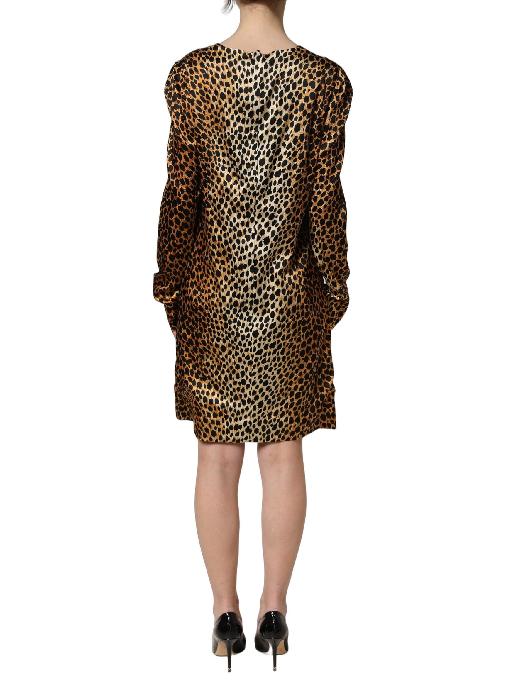Dolce & Gabbana Brown Ocelot Print Long Sleeve Mini Dress | Regal Royce