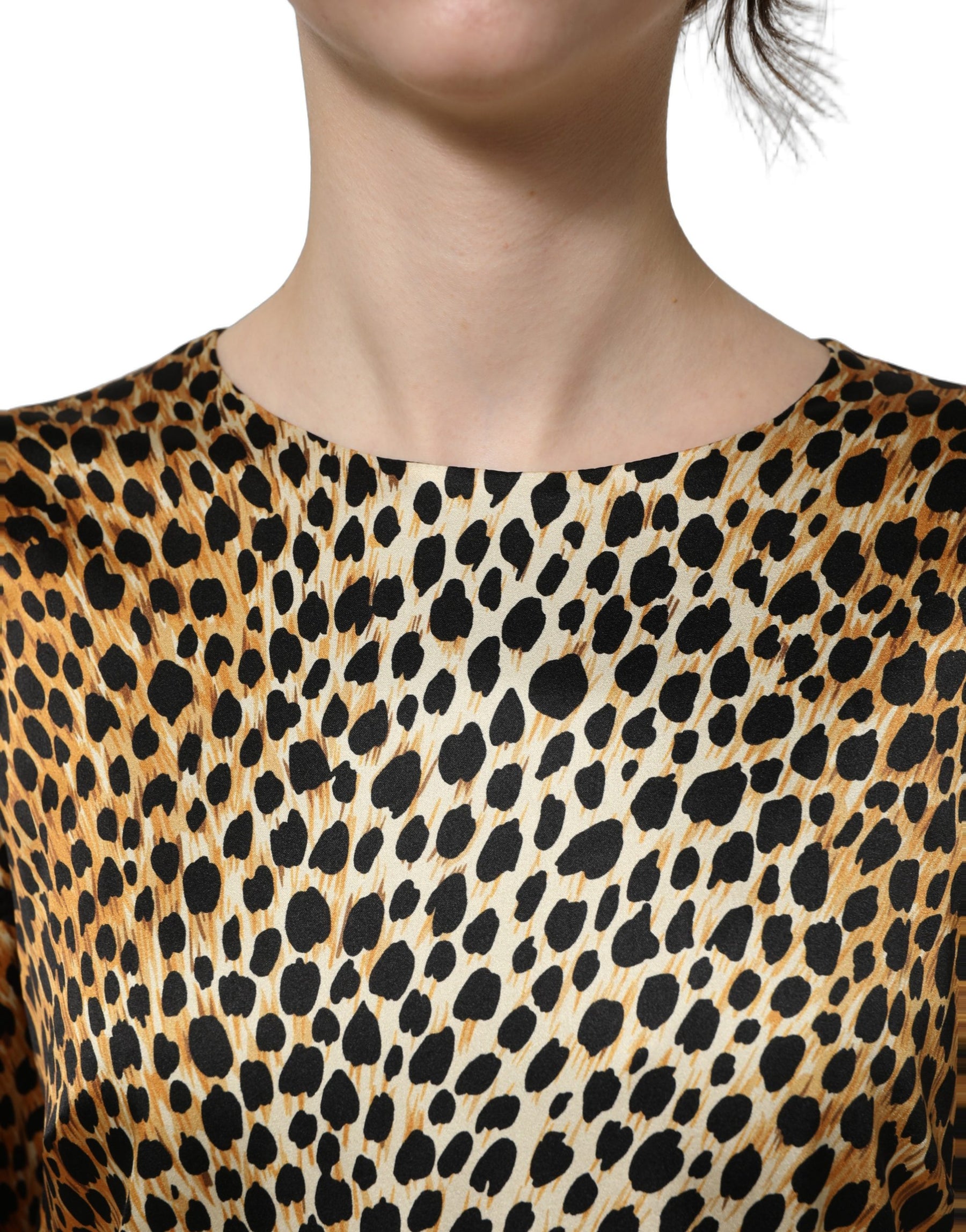 Dolce & Gabbana Brown Ocelot Print Long Sleeve Mini Dress | Regal Royce