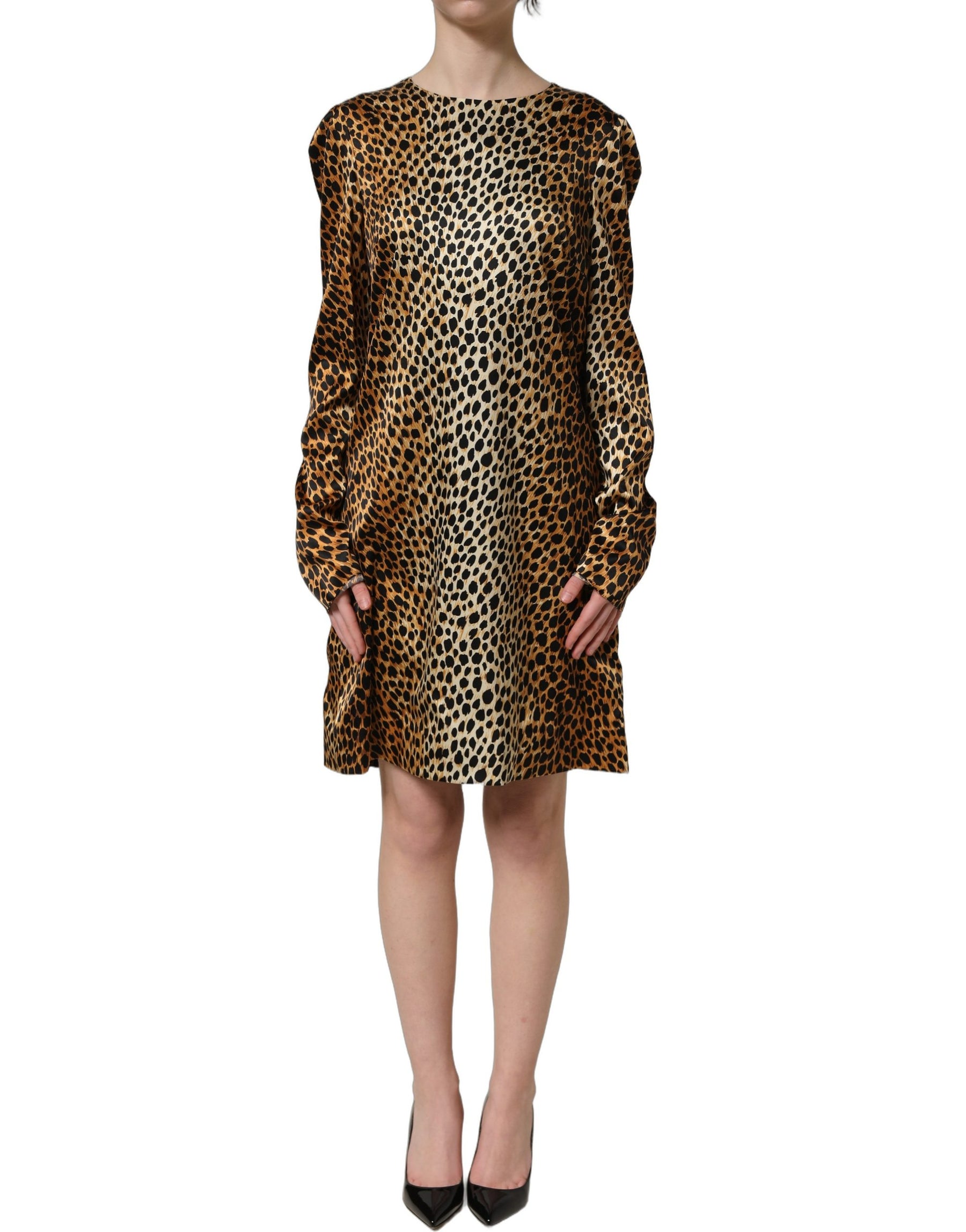 Dolce & Gabbana Brown Ocelot Print Long Sleeve Mini Dress | Regal Royce