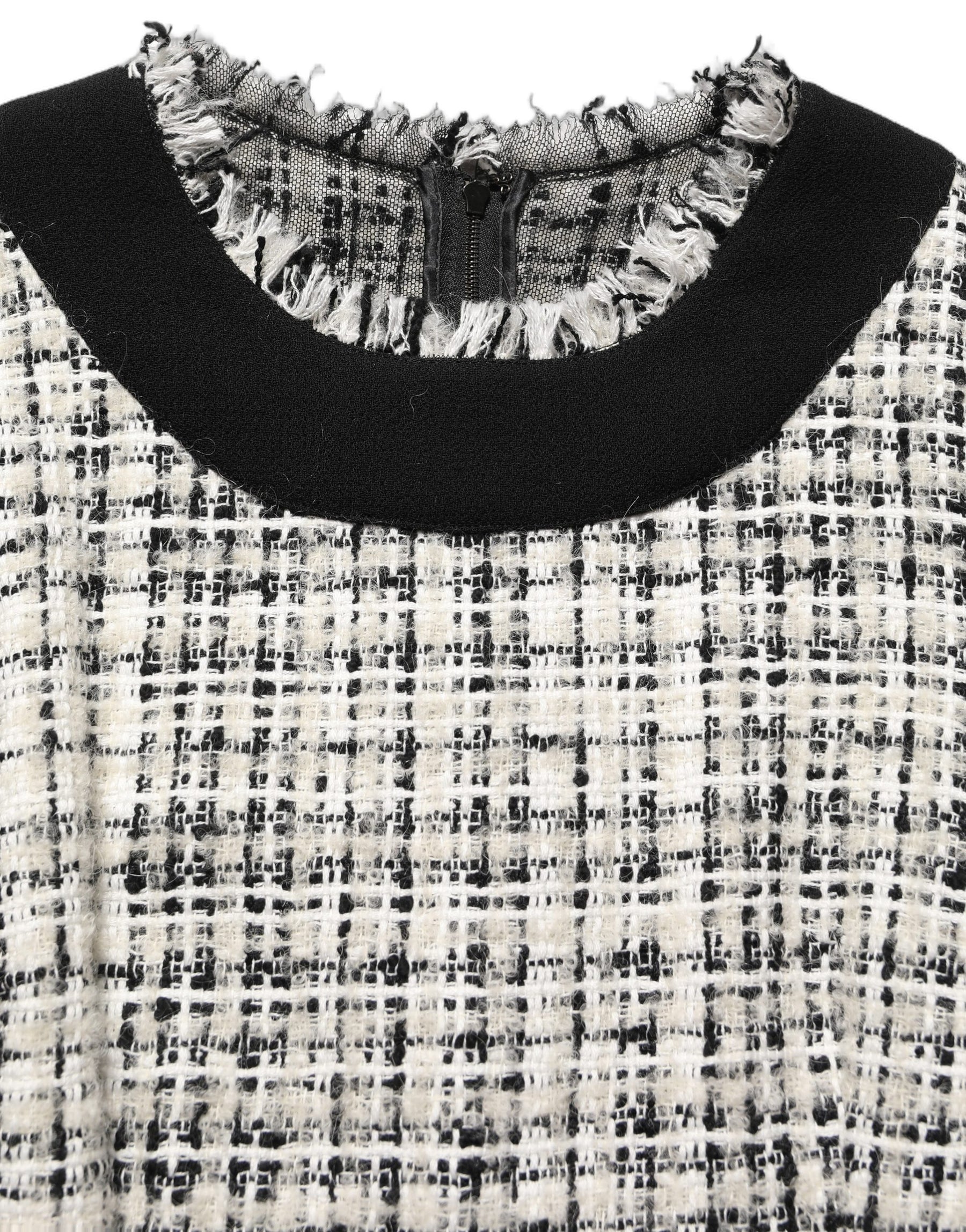 Dolce & Gabbana Multicolor Bouclé Tweed Frayed Trim Midi Dress | Regal Royce