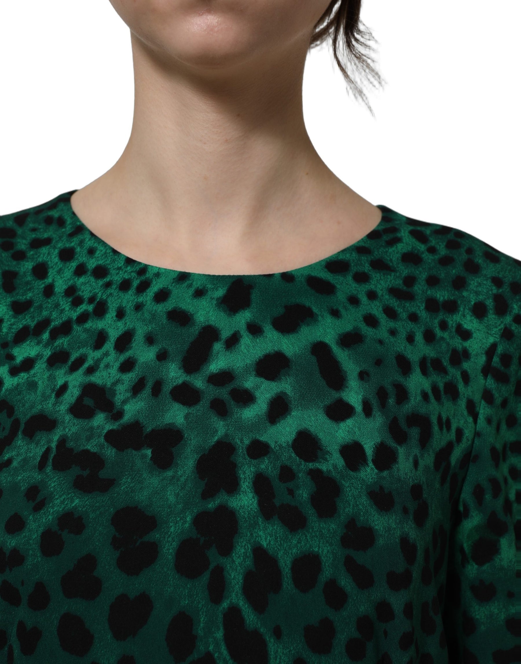 Dolce & Gabbana Green Leopard Print Silk Knee Length Dress | Regal Royce