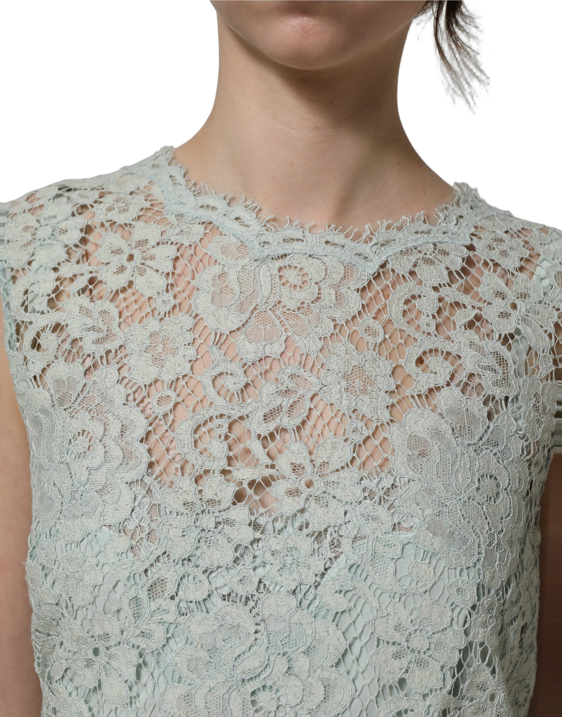 Dolce & Gabbana Mint Green Lace Sleeveless Knee Length Dress | Regal Royce