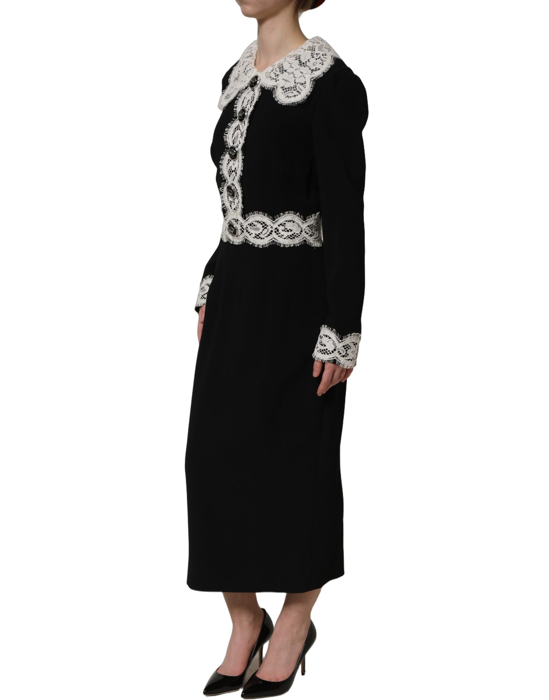 Dolce & Gabbana Black Lace Detailing Long Sleeves Midi Dress | Regal Royce