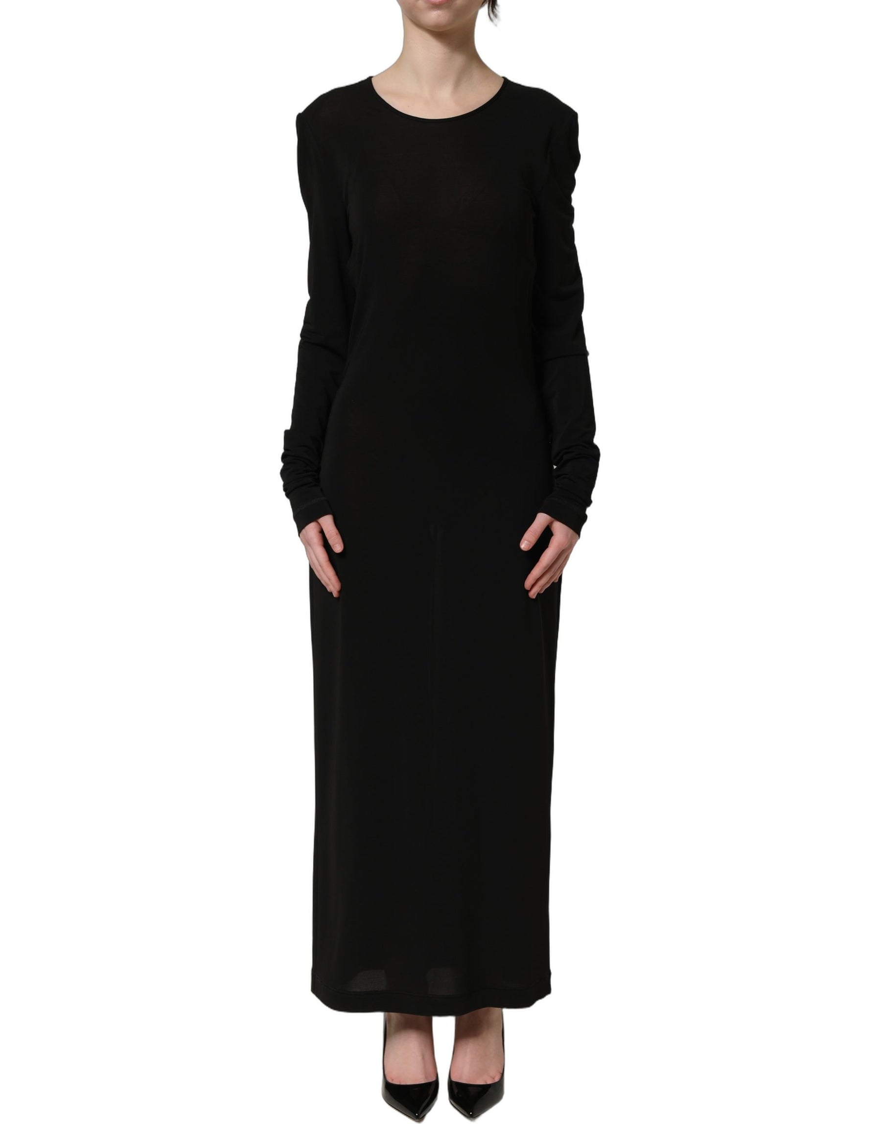 Dolce & Gabbana Black Cotton Long Sleeves Sheath Maxi Dress | Regal Royce