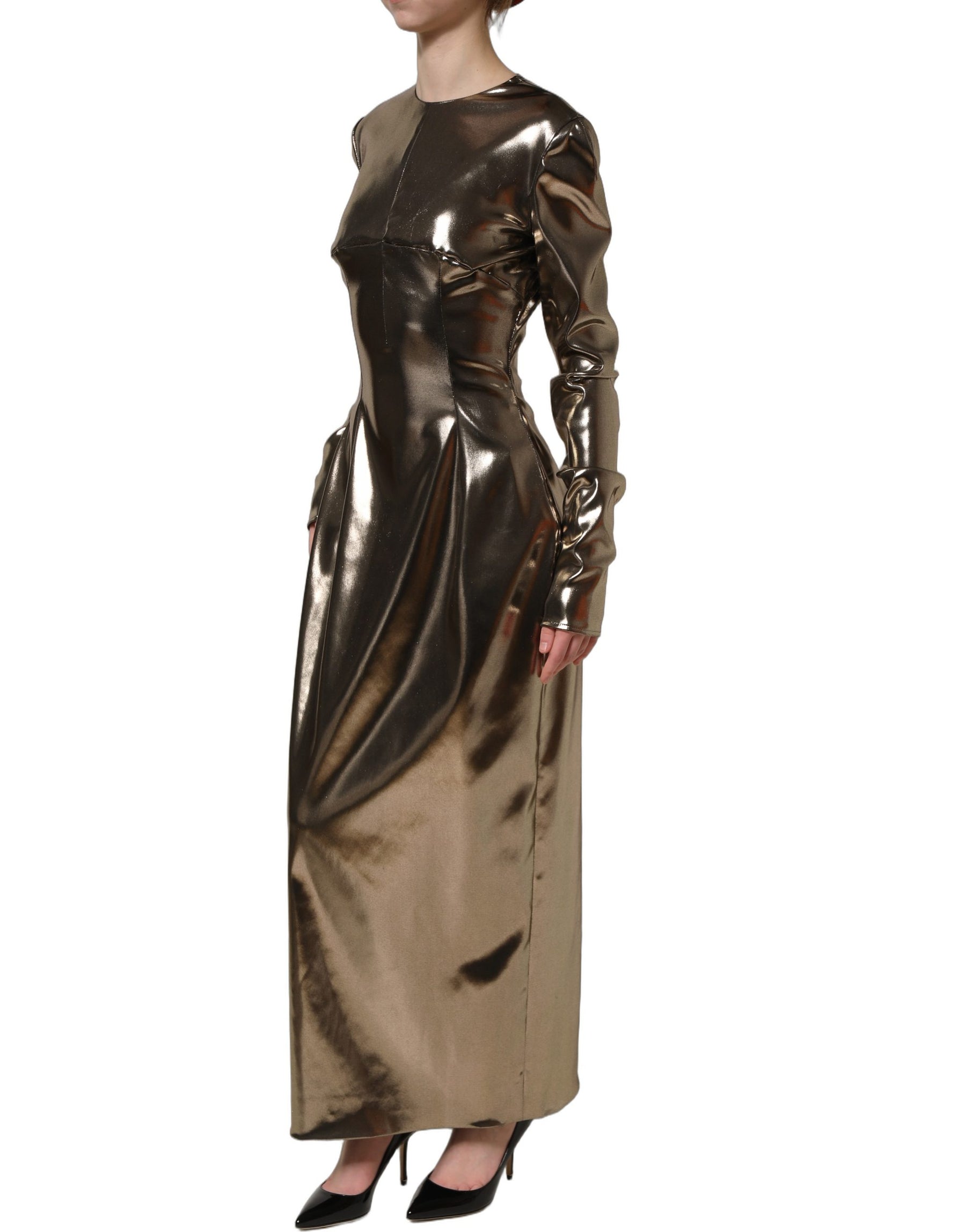 Dolce & Gabbana Metallic Gold Polyester LongSleeve Maxi Dress | Regal Royce