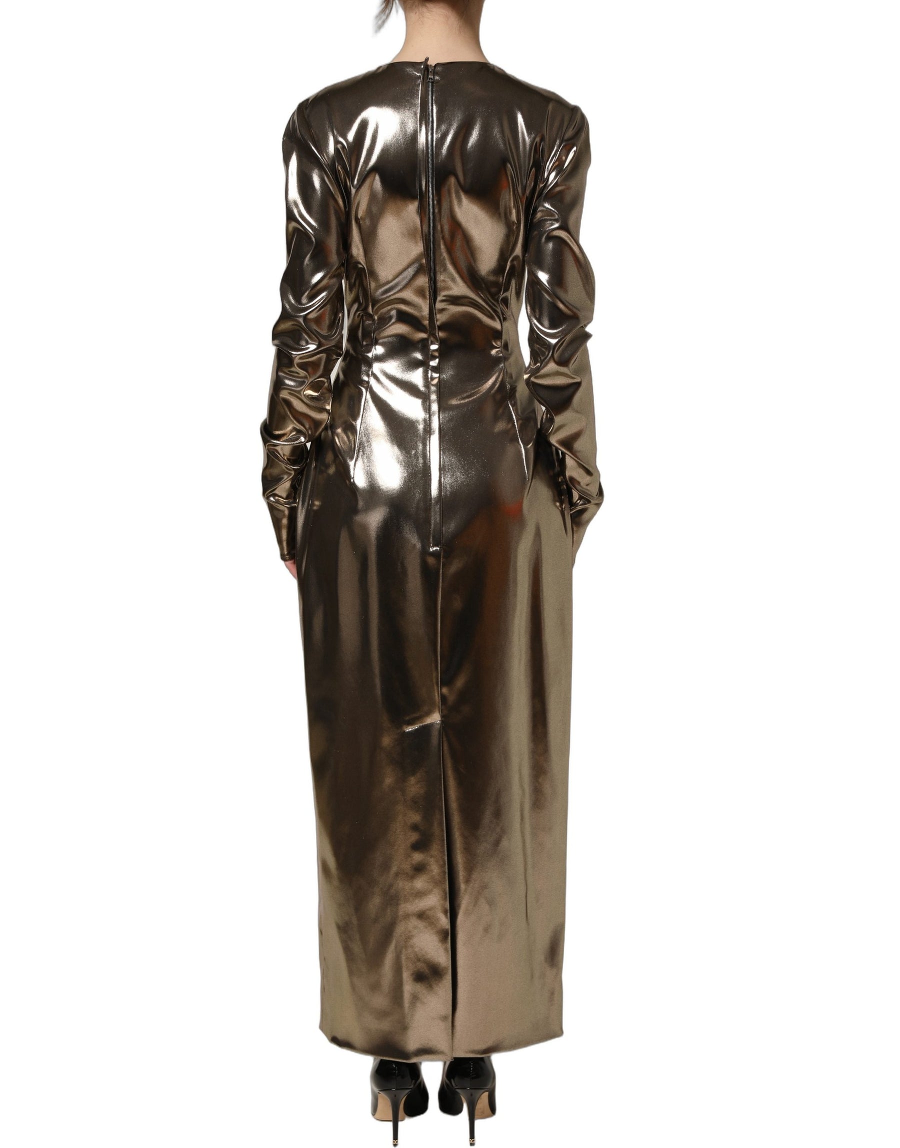 Dolce & Gabbana Metallic Gold Polyester LongSleeve Maxi Dress | Regal Royce