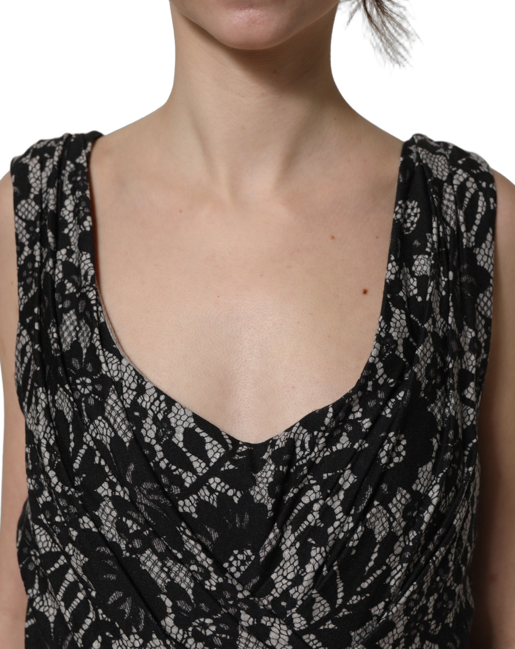 Dolce & Gabbana Black White Floral Lace Sleeveless Midi Dress | Regal Royce