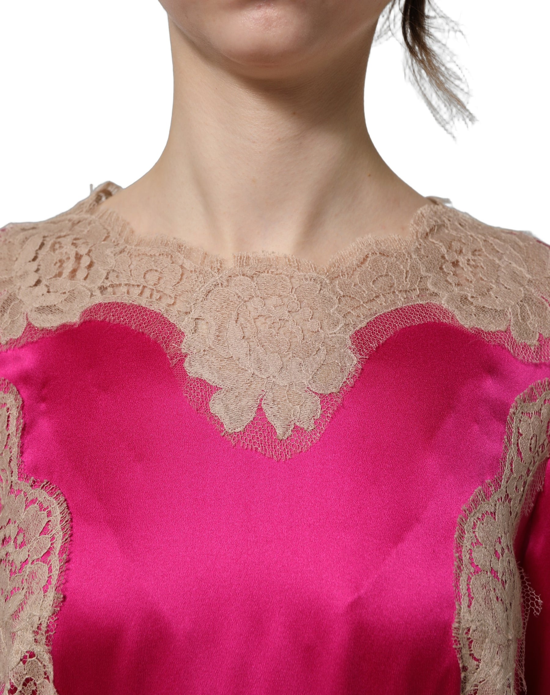 Dolce & Gabbana Fuchsia Pink Lace Detail A-line Midi Dress | Regal Royce
