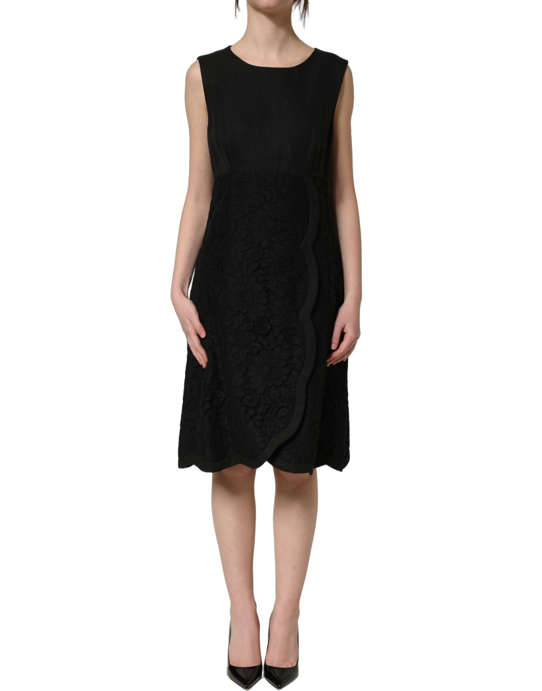 Dolce & Gabbana Black Floral Lace Sleeveless Shift Dress | Regal Royce