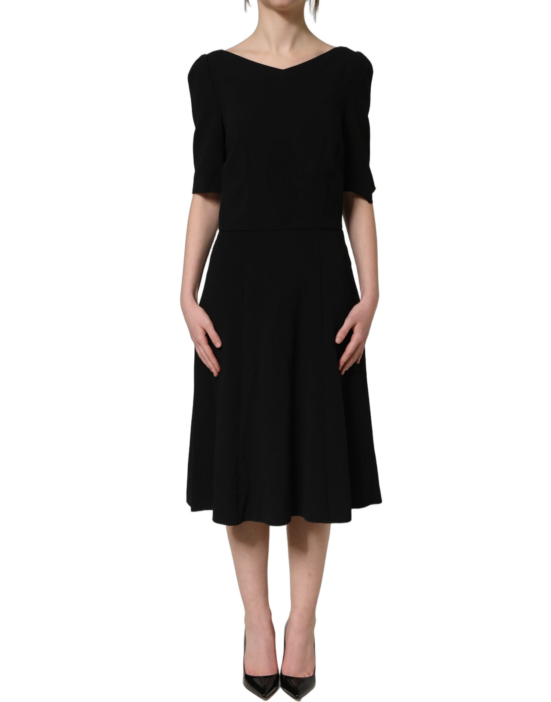 Dolce & Gabbana Black Viscose Short Sleeve A-line Midi Dress | Regal Royce