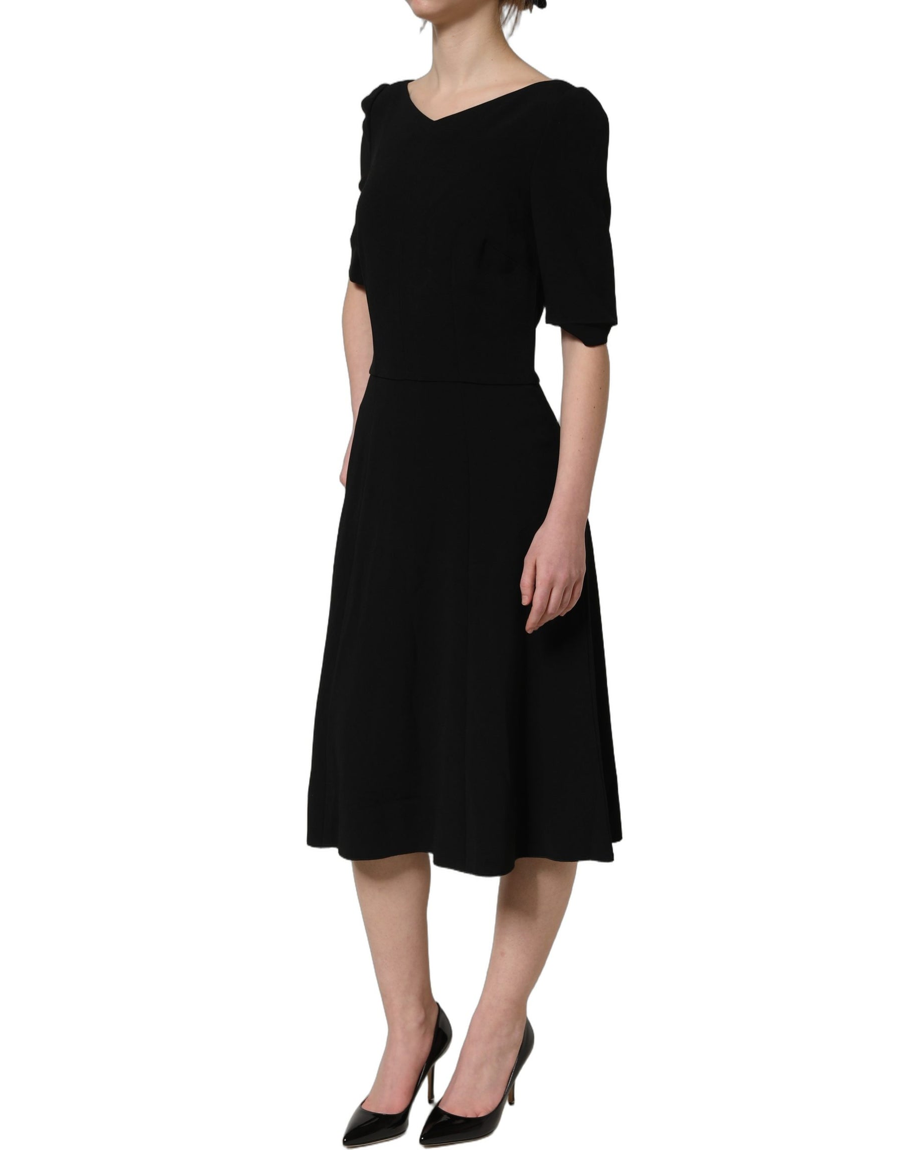 Dolce & Gabbana Black Viscose Short Sleeve A-line Midi Dress | Regal Royce