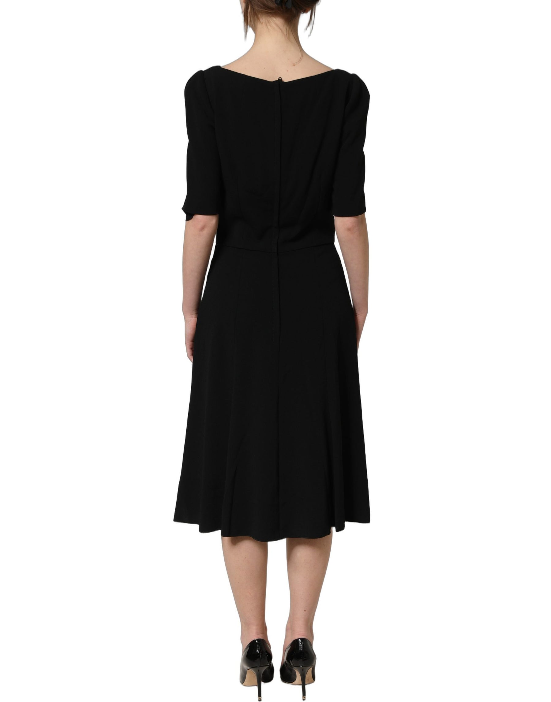 Dolce & Gabbana Black Viscose Short Sleeve A-line Midi Dress | Regal Royce