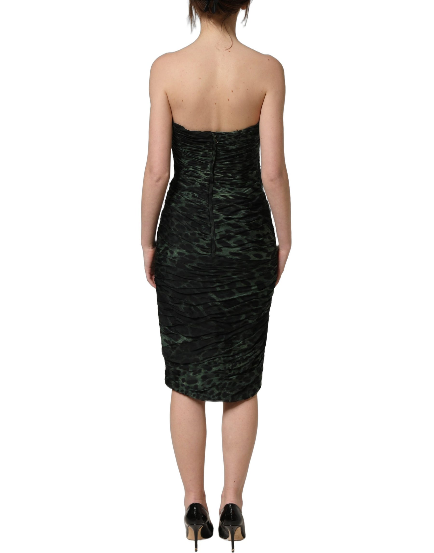 Dolce & Gabbana Green Leopard Print Bustier Draped Midi Dress | Regal Royce