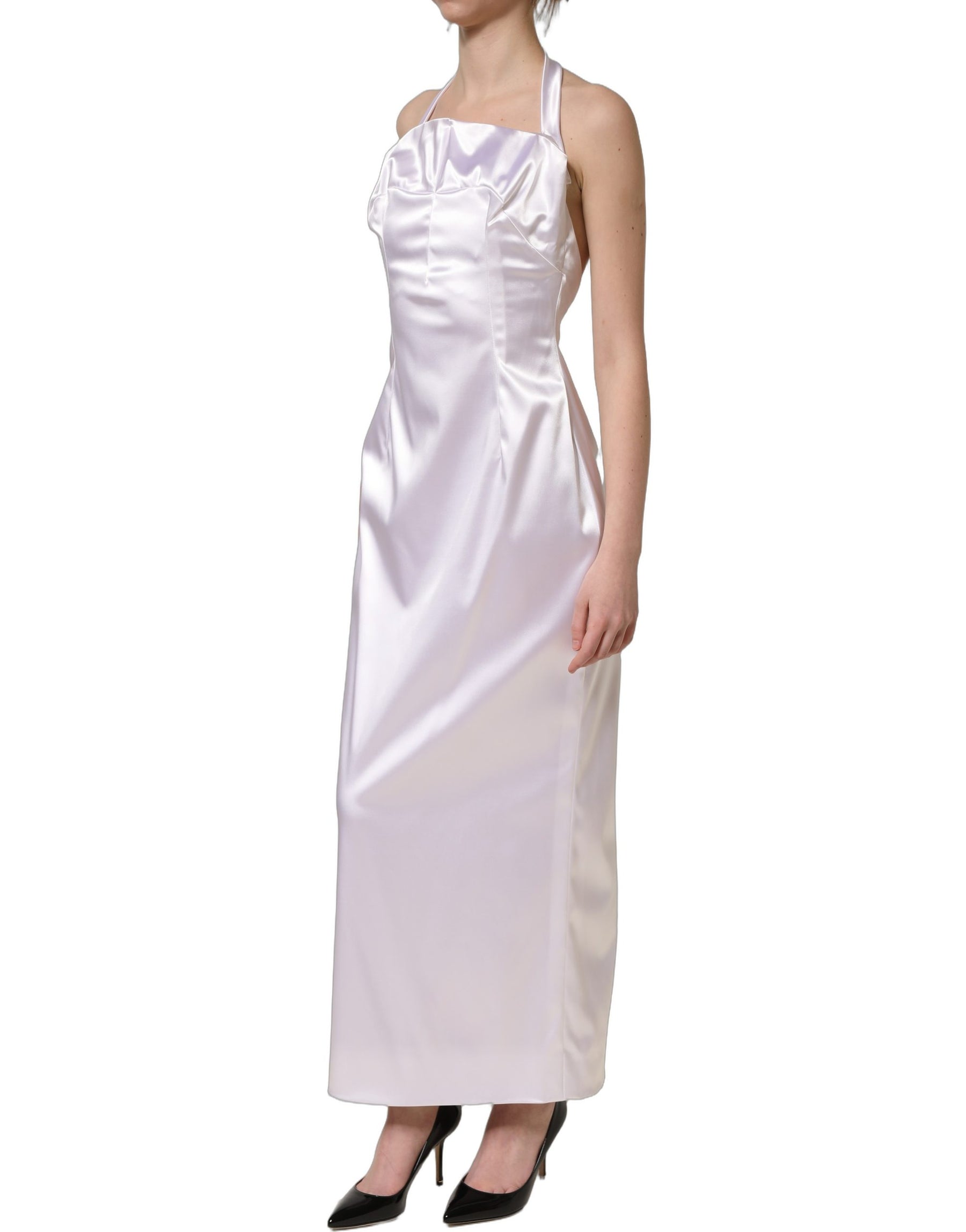 Dolce & Gabbana White Satin Halter Backless Long Gown Dress | Regal Royce