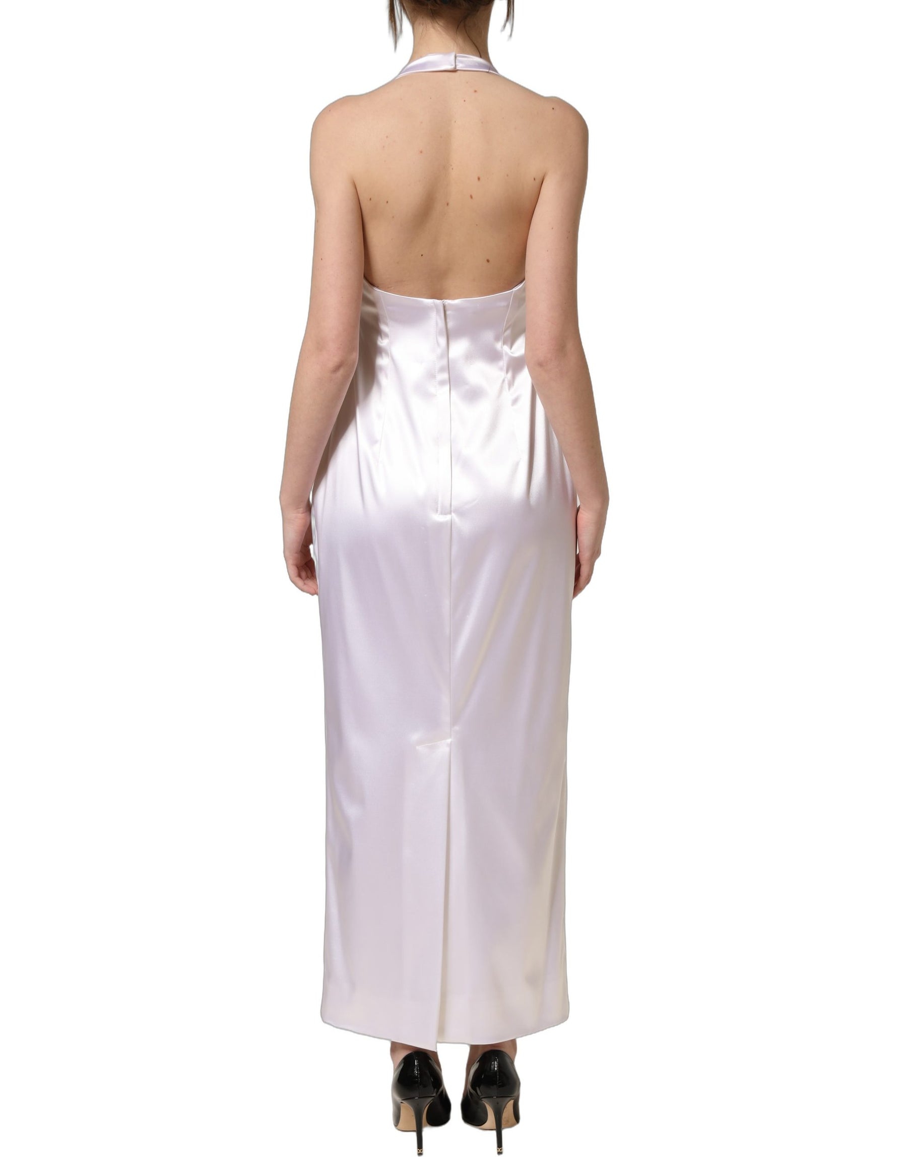 Dolce & Gabbana White Satin Halter Backless Long Gown Dress | Regal Royce