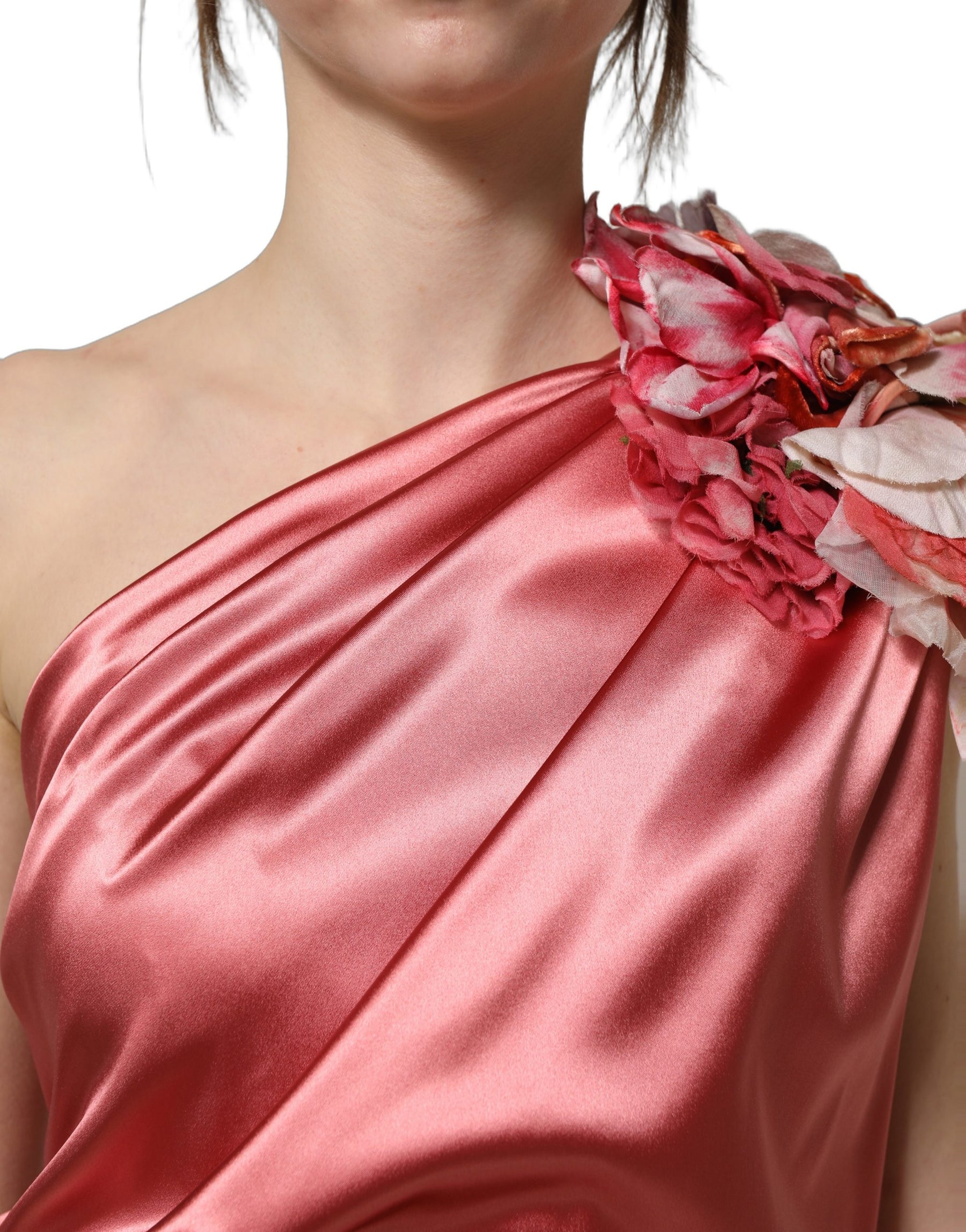 Dolce & Gabbana Pink Draped Midi Flower Appliques Dress | Regal Royce