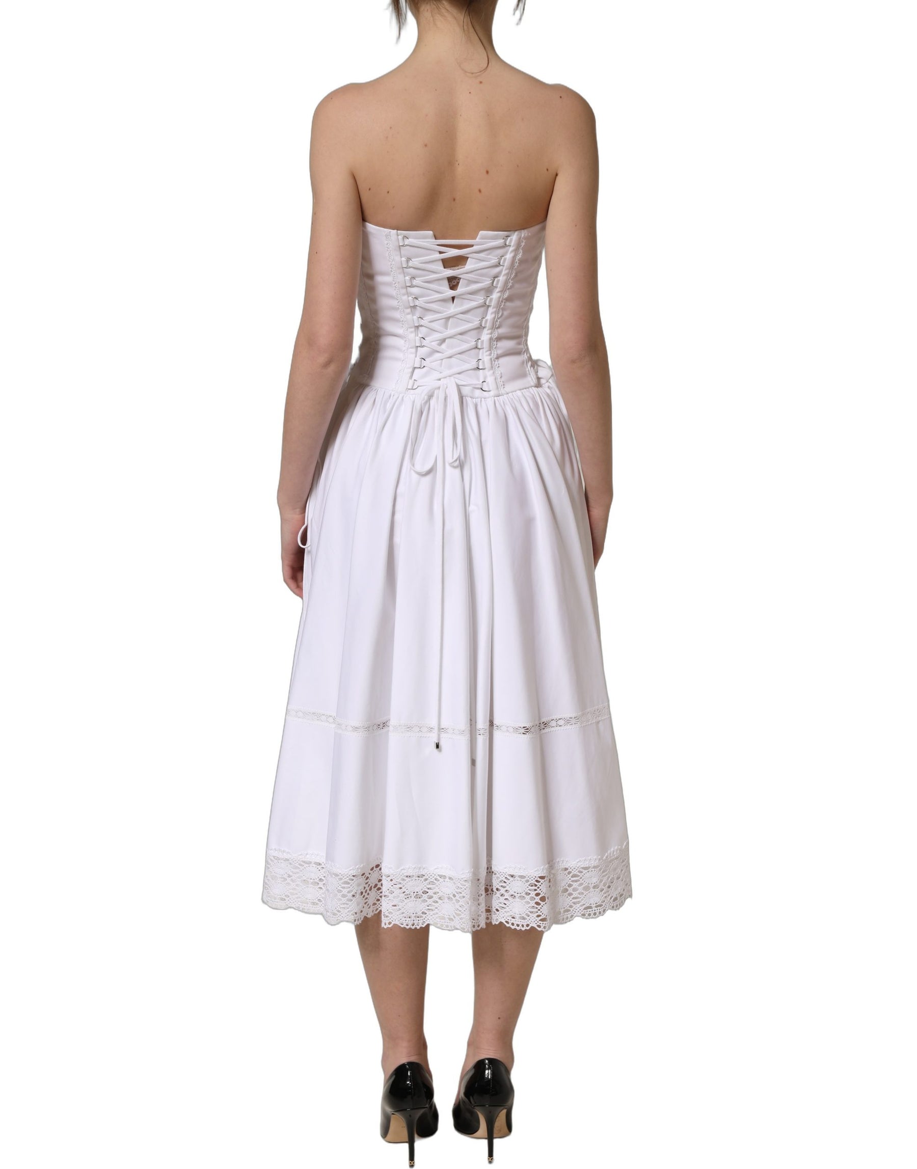 Dolce & Gabbana White Cotton Gabardine Bustier Midi Dress | Regal Royce