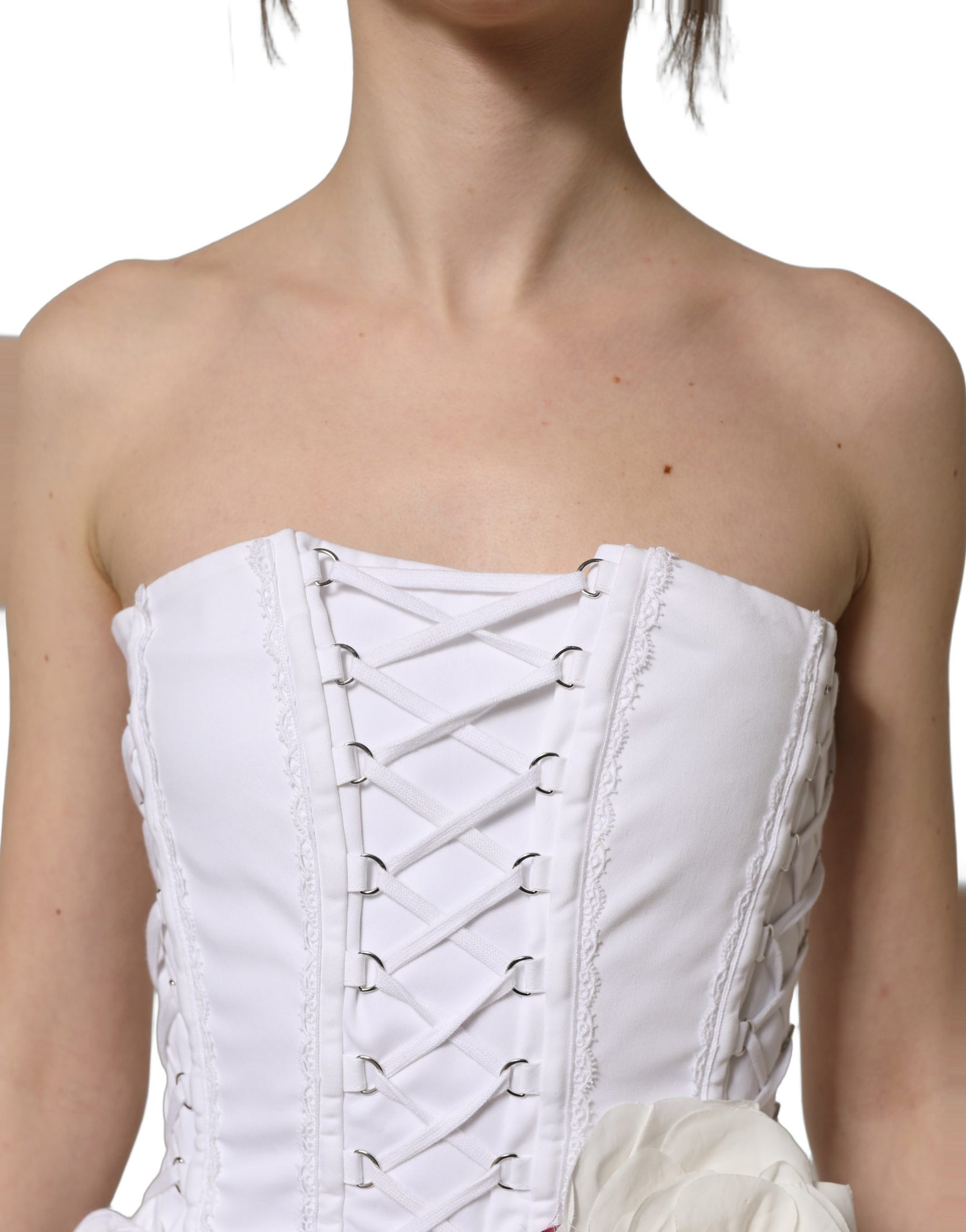 Dolce & Gabbana White Cotton Gabardine Bustier Midi Dress | Regal Royce