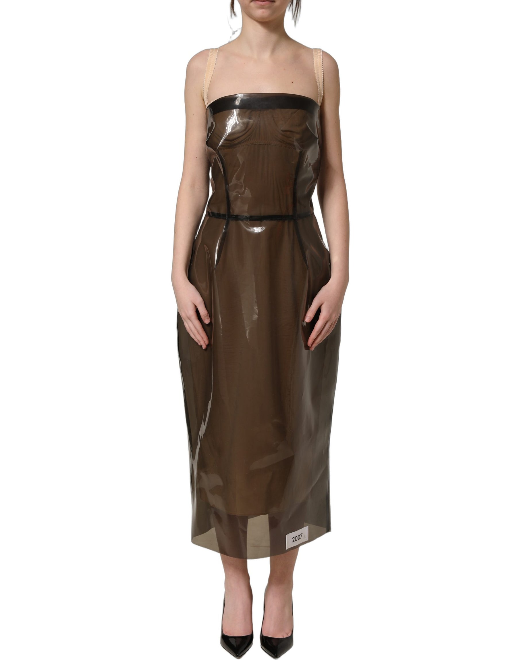 Dolce & Gabbana Brown Transparent Vinyl Sheath Midi Dress | Regal Royce