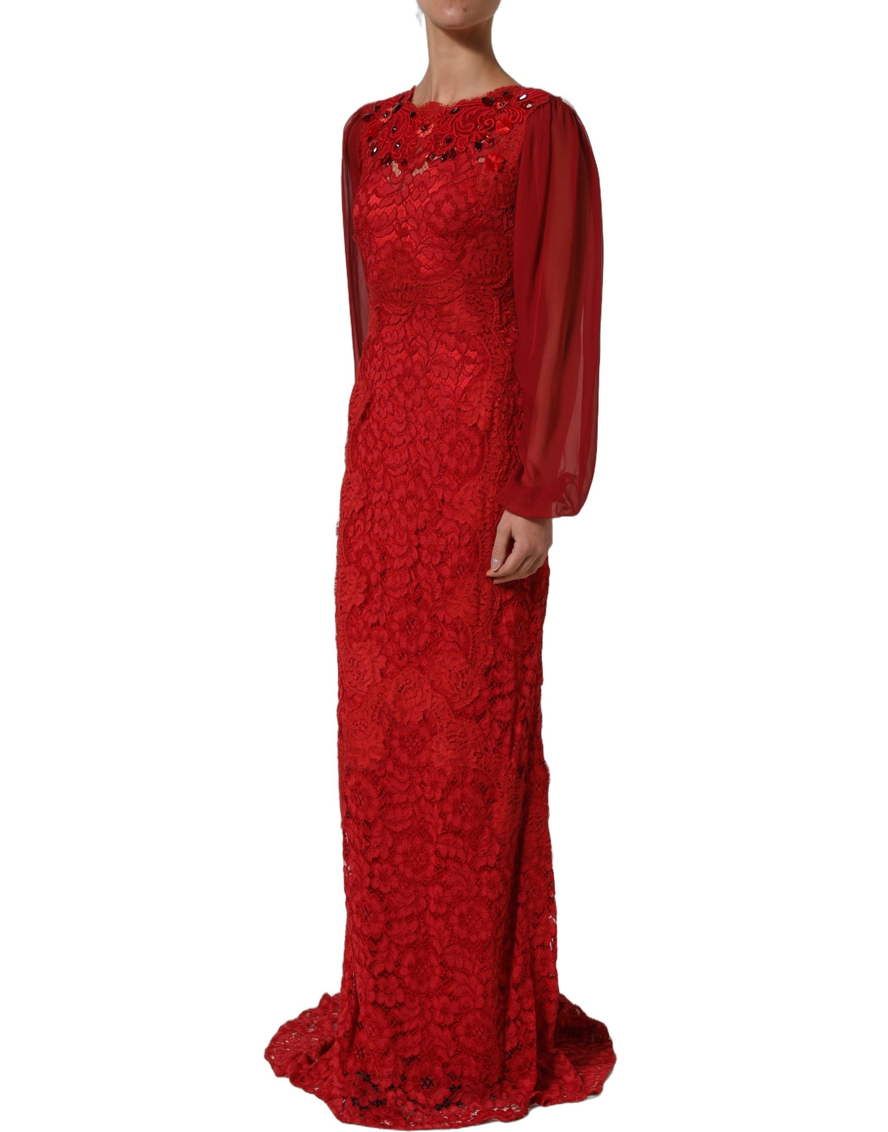 Dolce & Gabbana Red Embellished Mermaid Long Gown Dress | Regal Royce