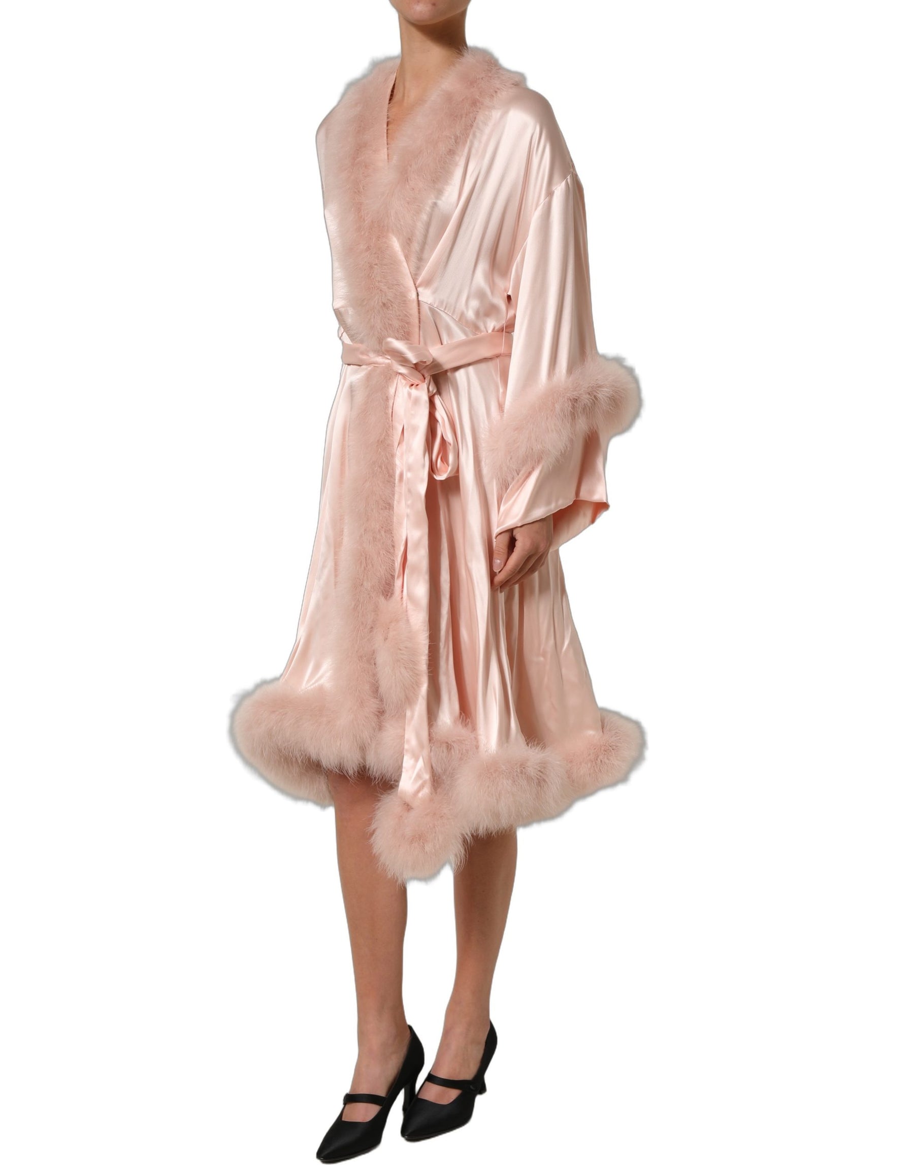 Dolce & Gabbana Light Pink Silk Turkey Feather Wrap Midi Dress | Regal Royce