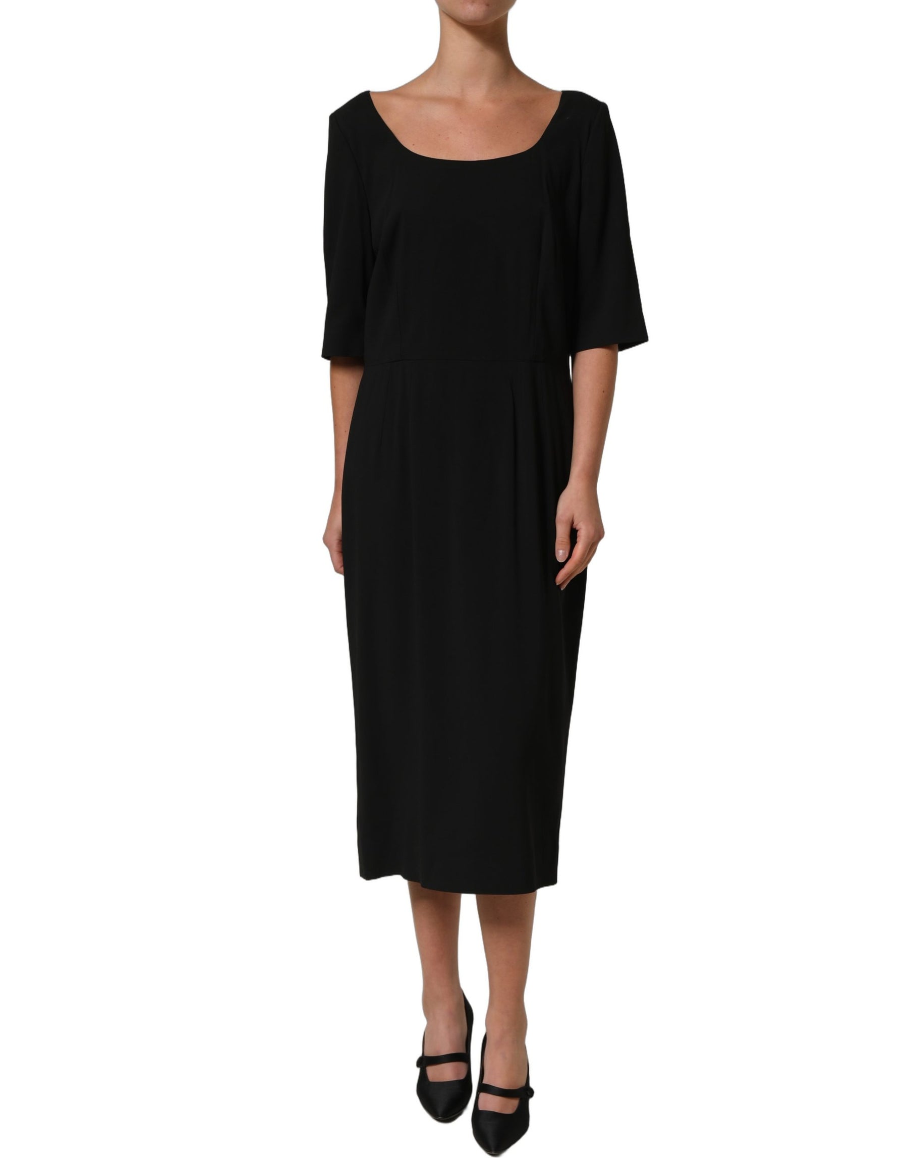 Dolce & Gabbana Black Viscose Cropped Sleeves Midi Dress | Regal Royce