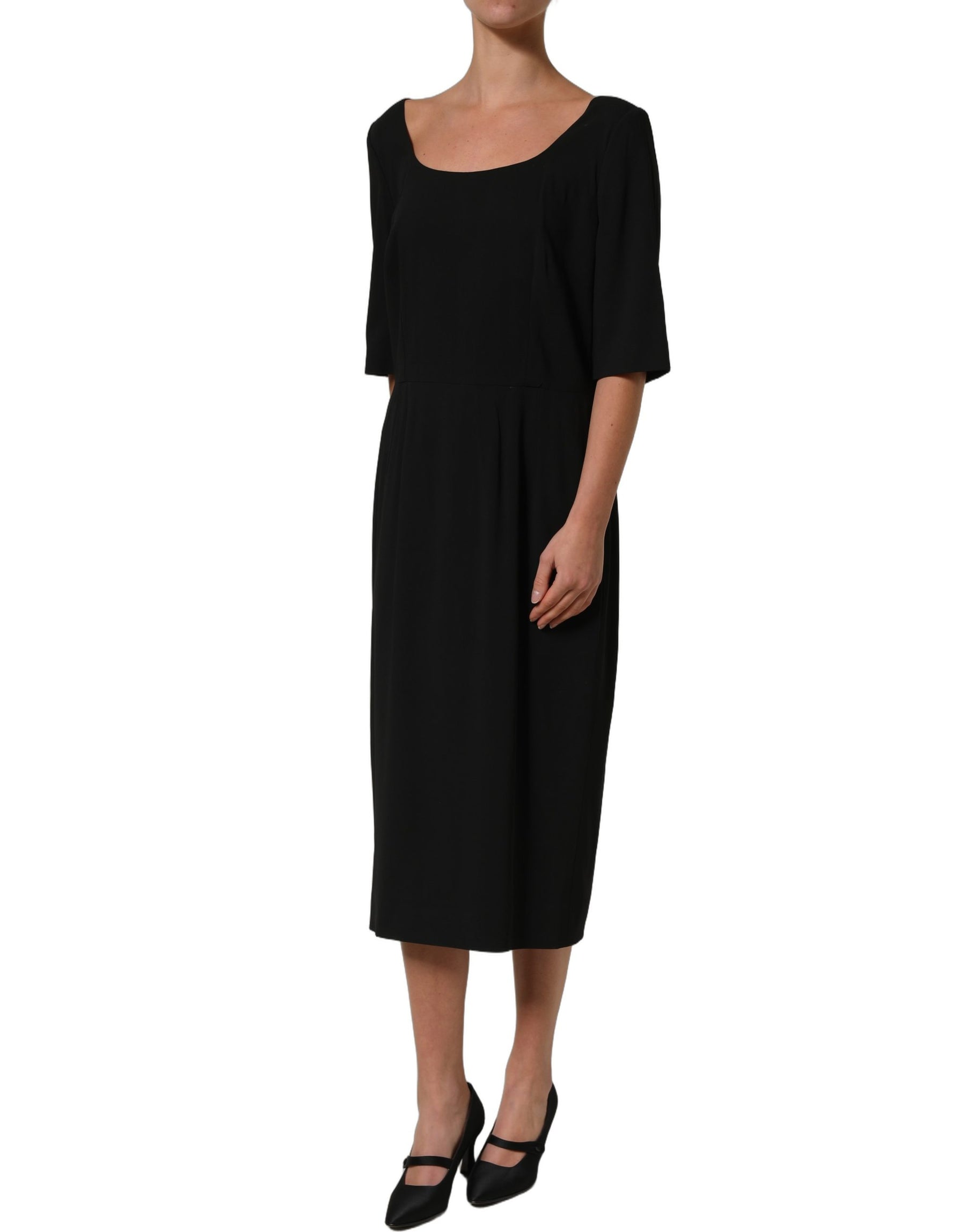 Dolce & Gabbana Black Viscose Cropped Sleeves Midi Dress | Regal Royce
