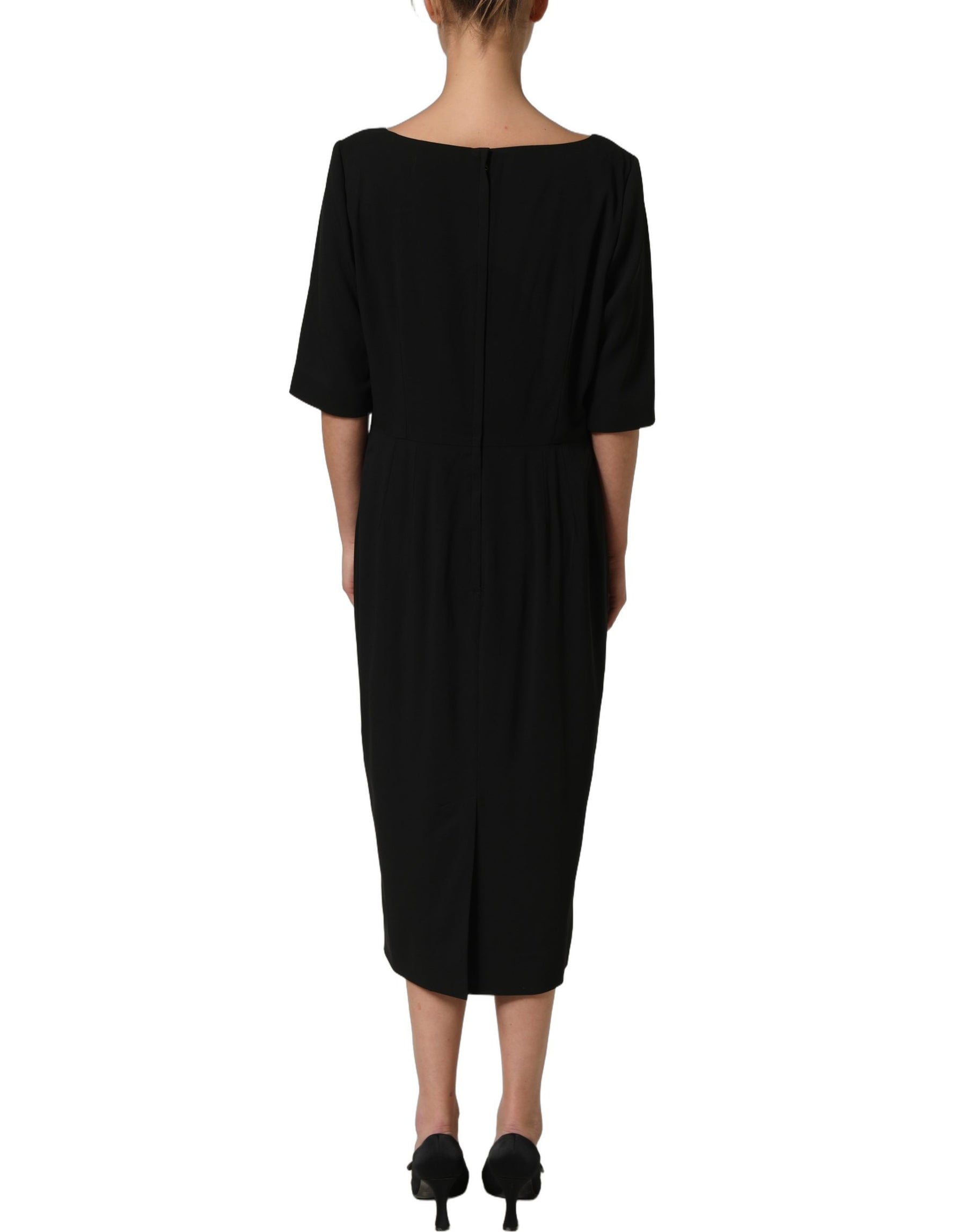 Dolce & Gabbana Black Viscose Cropped Sleeves Midi Dress | Regal Royce