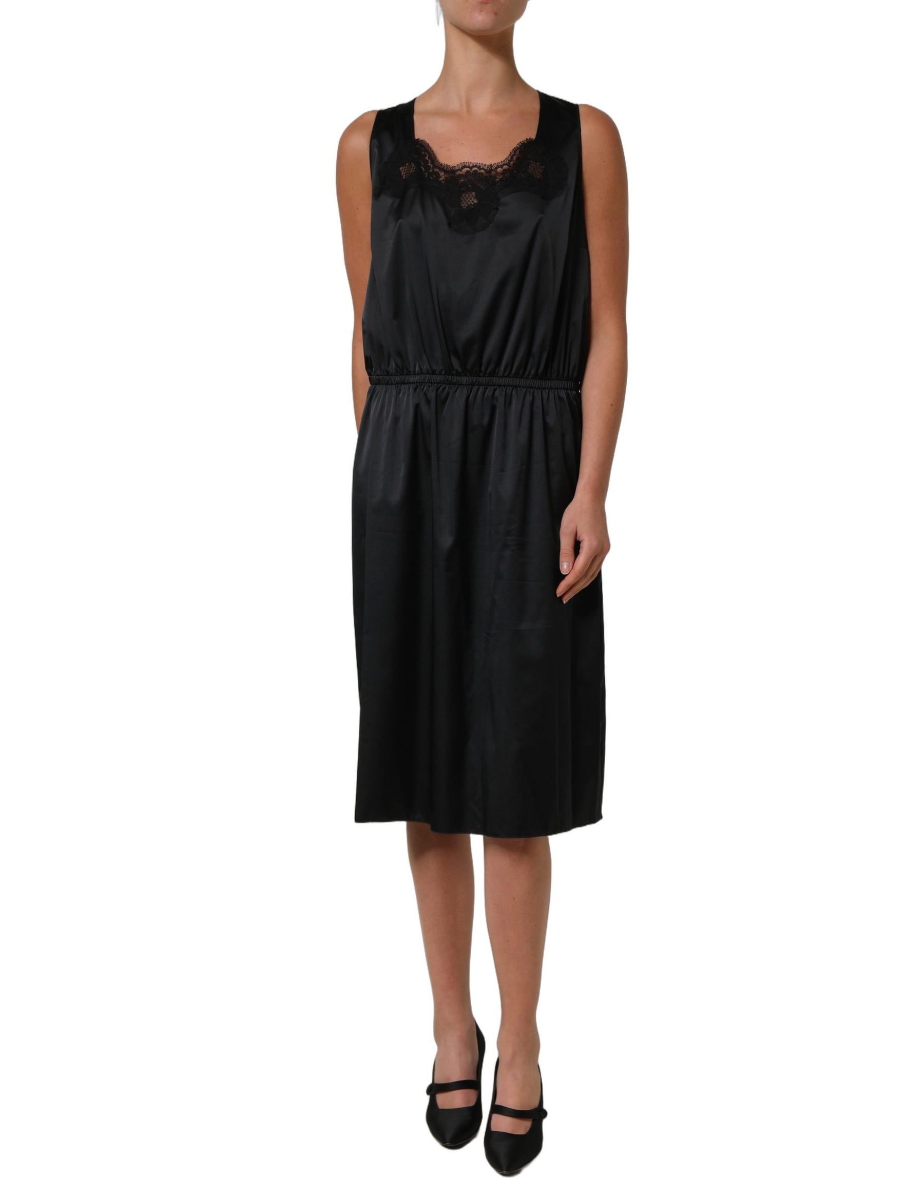 Dolce & Gabbana Black Polyester LaceTrim Sheath Midi Dress | Regal Royce