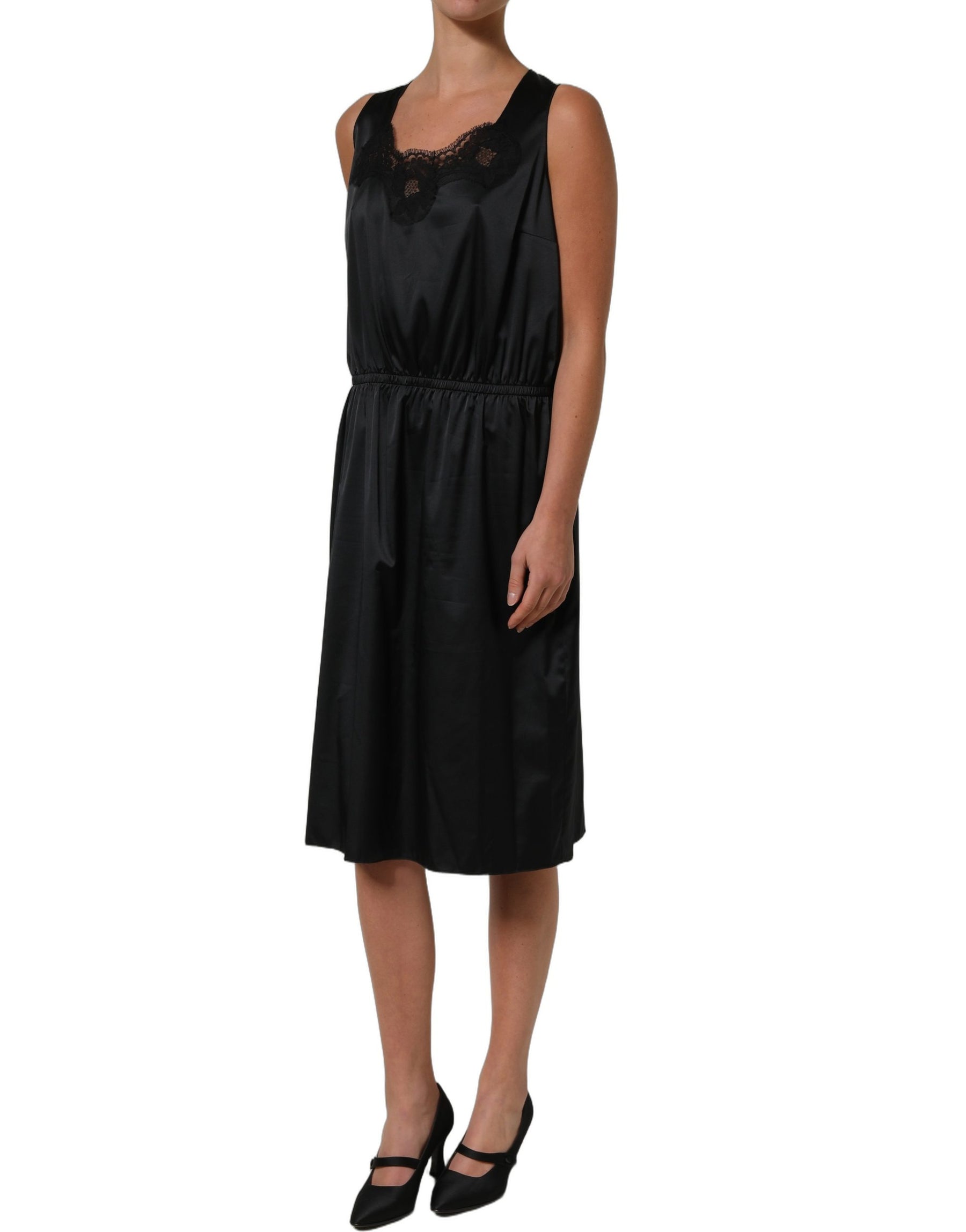 Dolce & Gabbana Black Polyester LaceTrim Sheath Midi Dress | Regal Royce