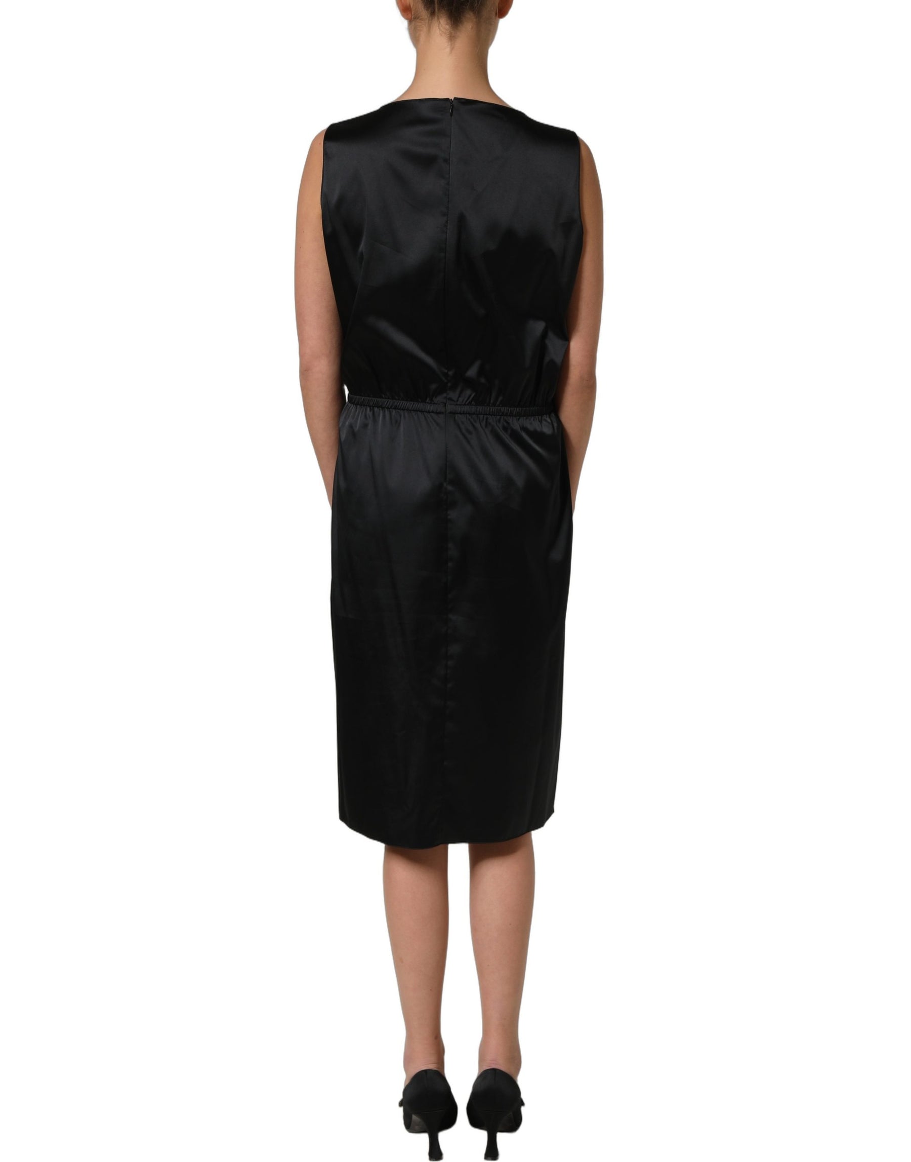 Dolce & Gabbana Black Polyester LaceTrim Sheath Midi Dress | Regal Royce