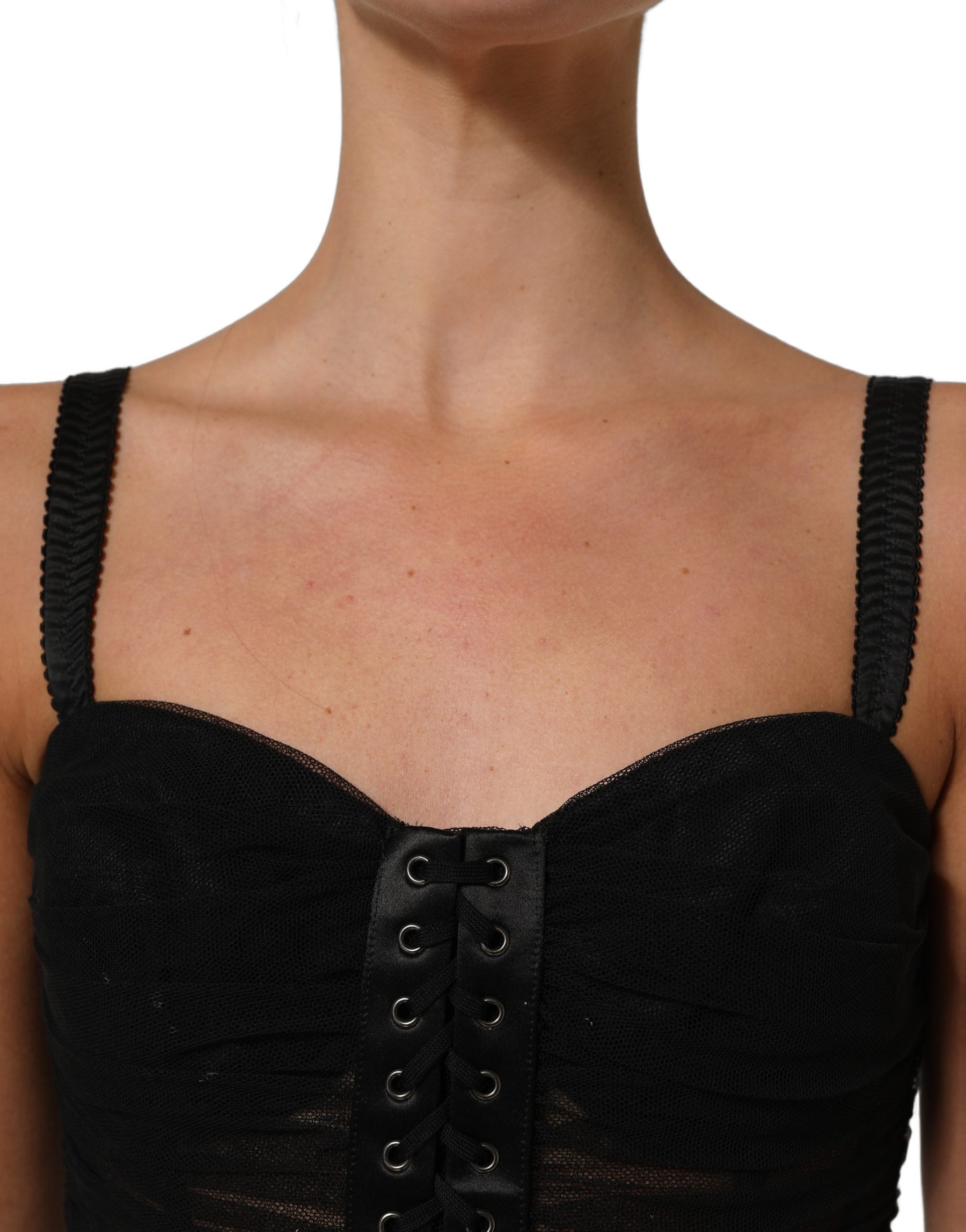 Dolce & Gabbana Sleeveless V-neck Shift Knee Length Black | Regal Royce