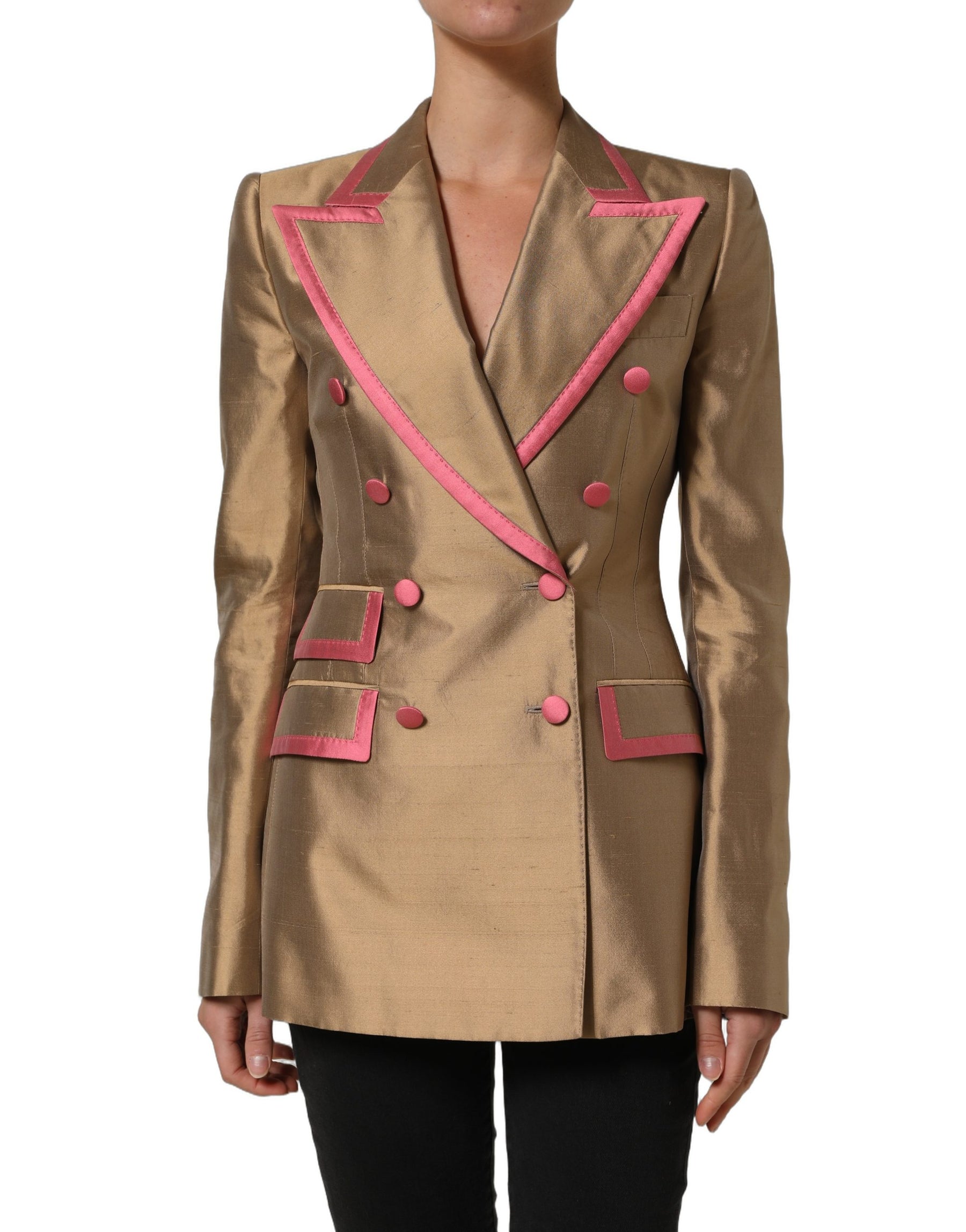 Dolce & Gabbana Gold Silk Double Breasted Coat Blazer Jacket | Regal Royce