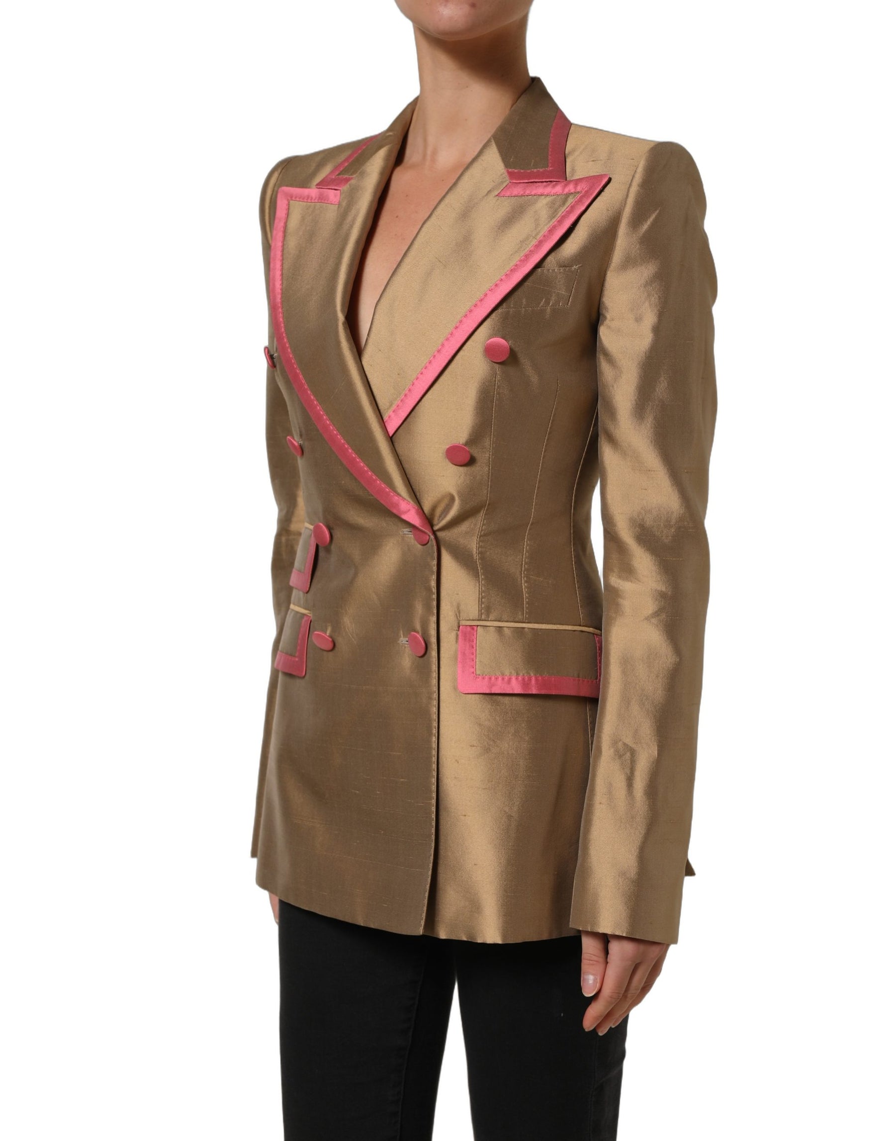 Dolce & Gabbana Gold Silk Double Breasted Coat Blazer Jacket | Regal Royce