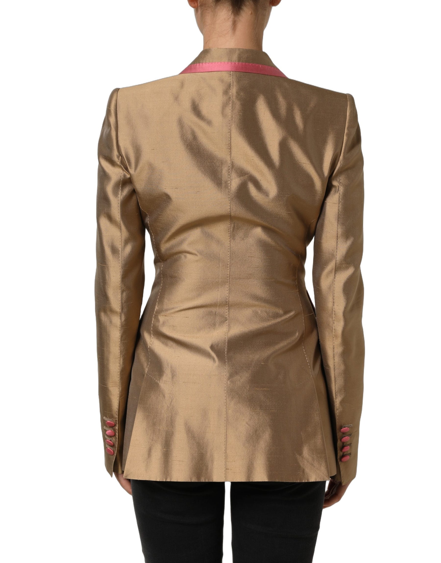 Dolce & Gabbana Gold Silk Double Breasted Coat Blazer Jacket | Regal Royce
