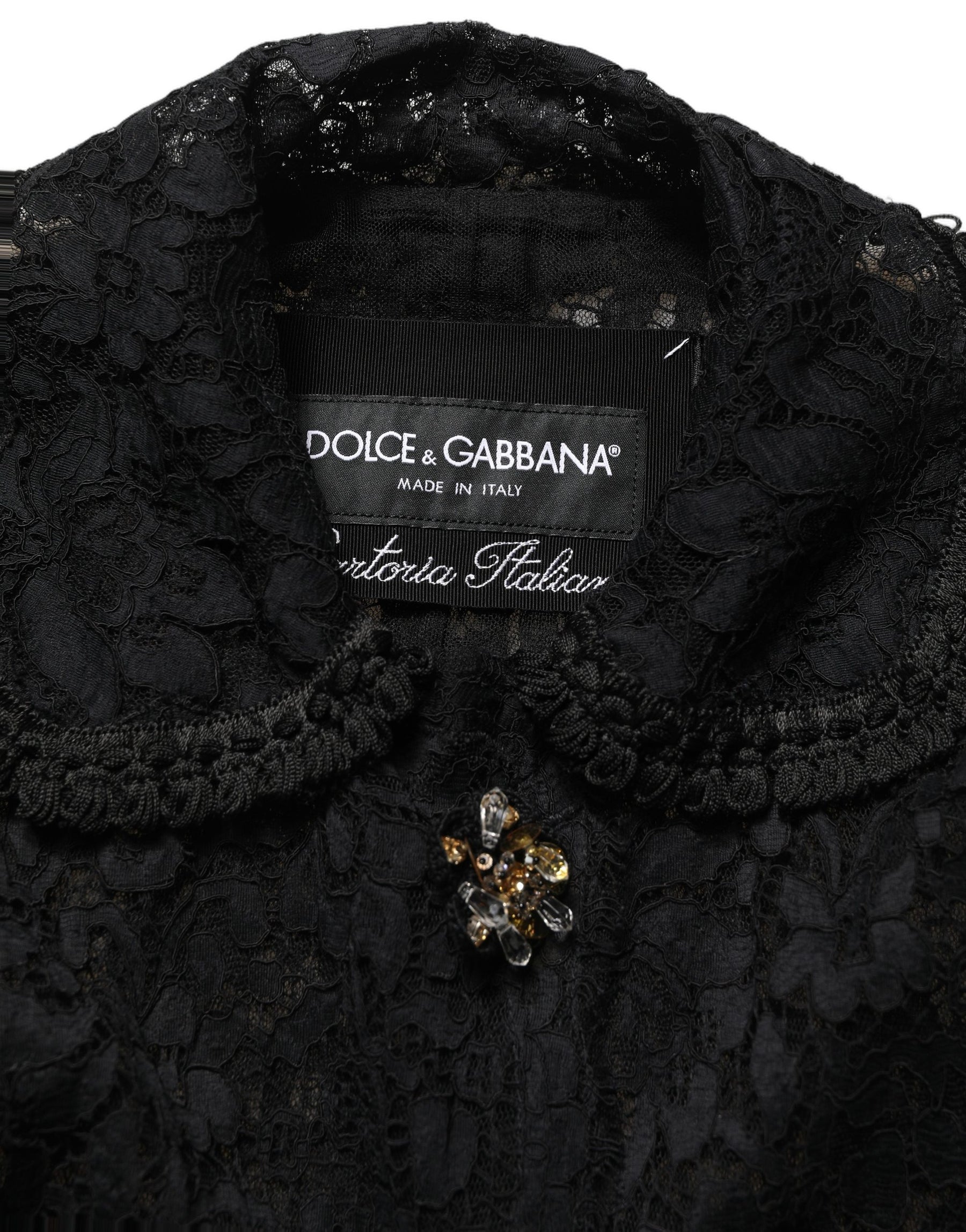 Dolce & Gabbana Black Embellished Guipure Lace Coat Jacket | Regal Royce