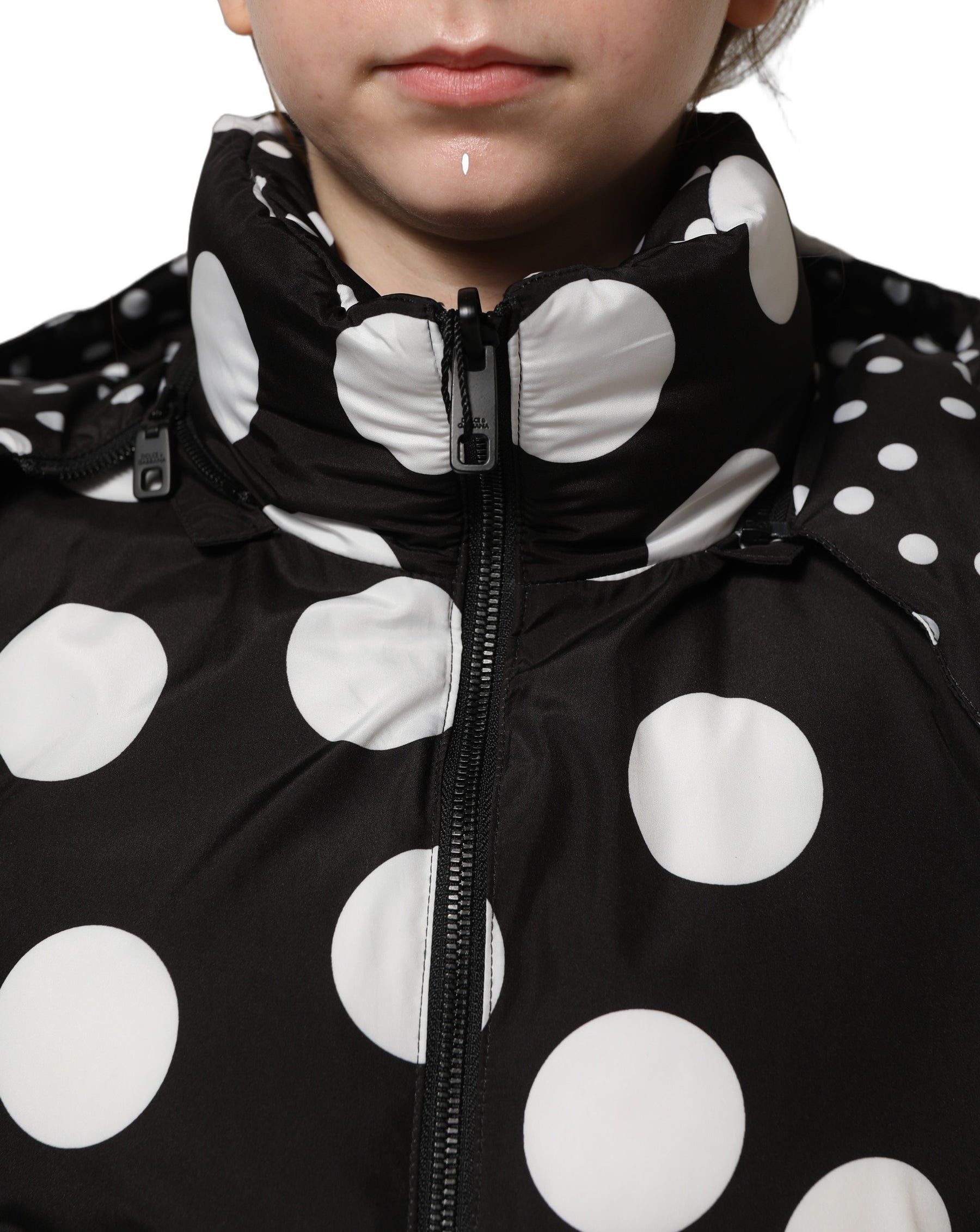 Dolce & Gabbana Black White Polka Dot Hooded Blouson Jacket | Regal Royce
