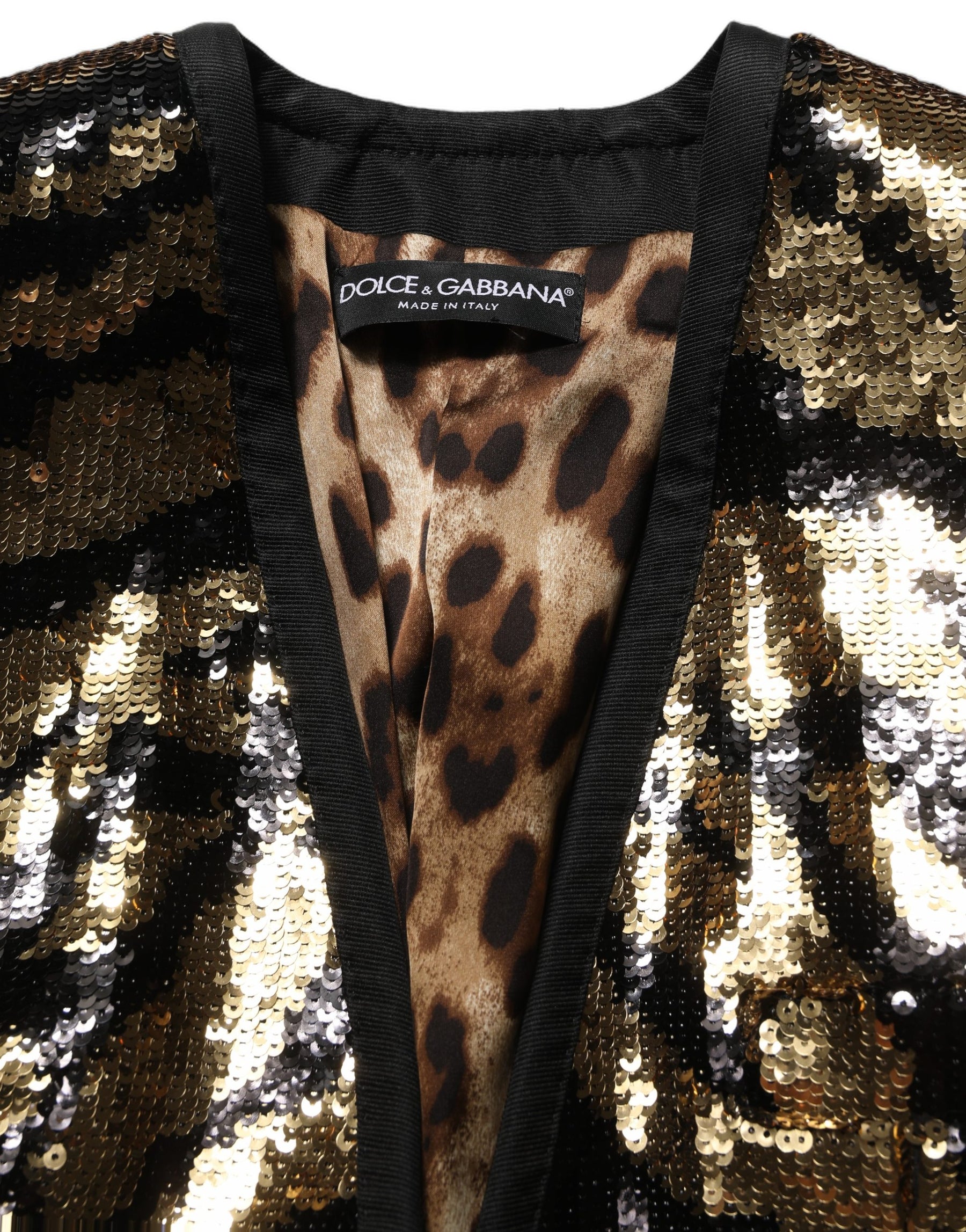 Dolce & Gabbana Black Gold Sequin Tiger Stripe Blazer Jacket | Regal Royce