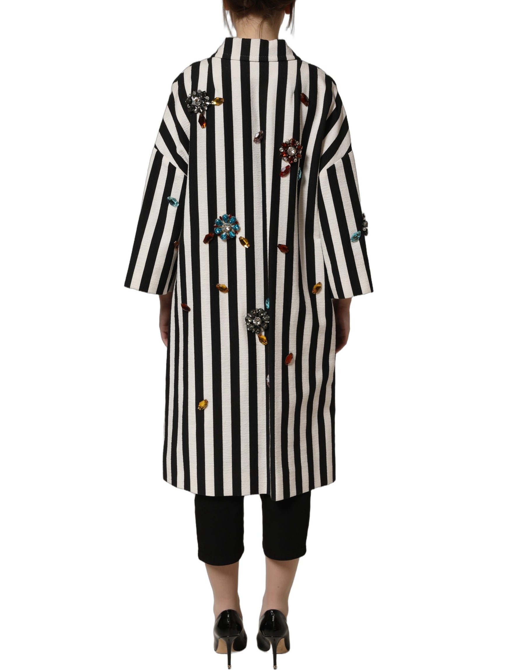 Dolce & Gabbana Black White Striped Embellished Coat Jacket | Regal Royce