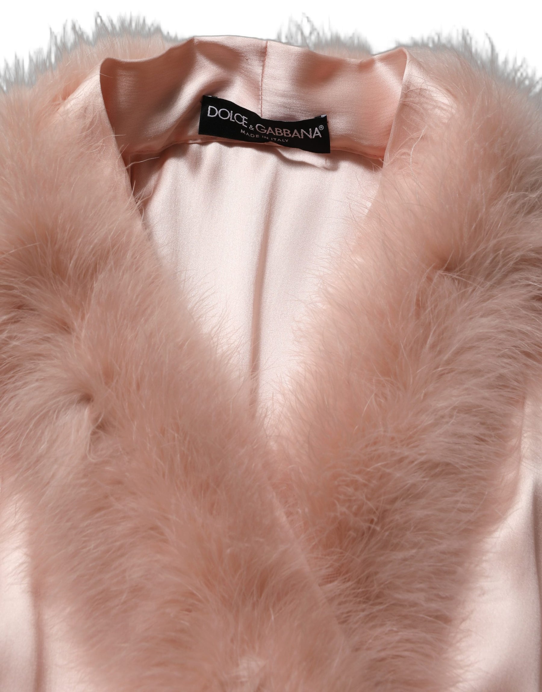 Dolce & Gabbana Light Pink Silk Turkey Feather Robe Jacket | Regal Royce