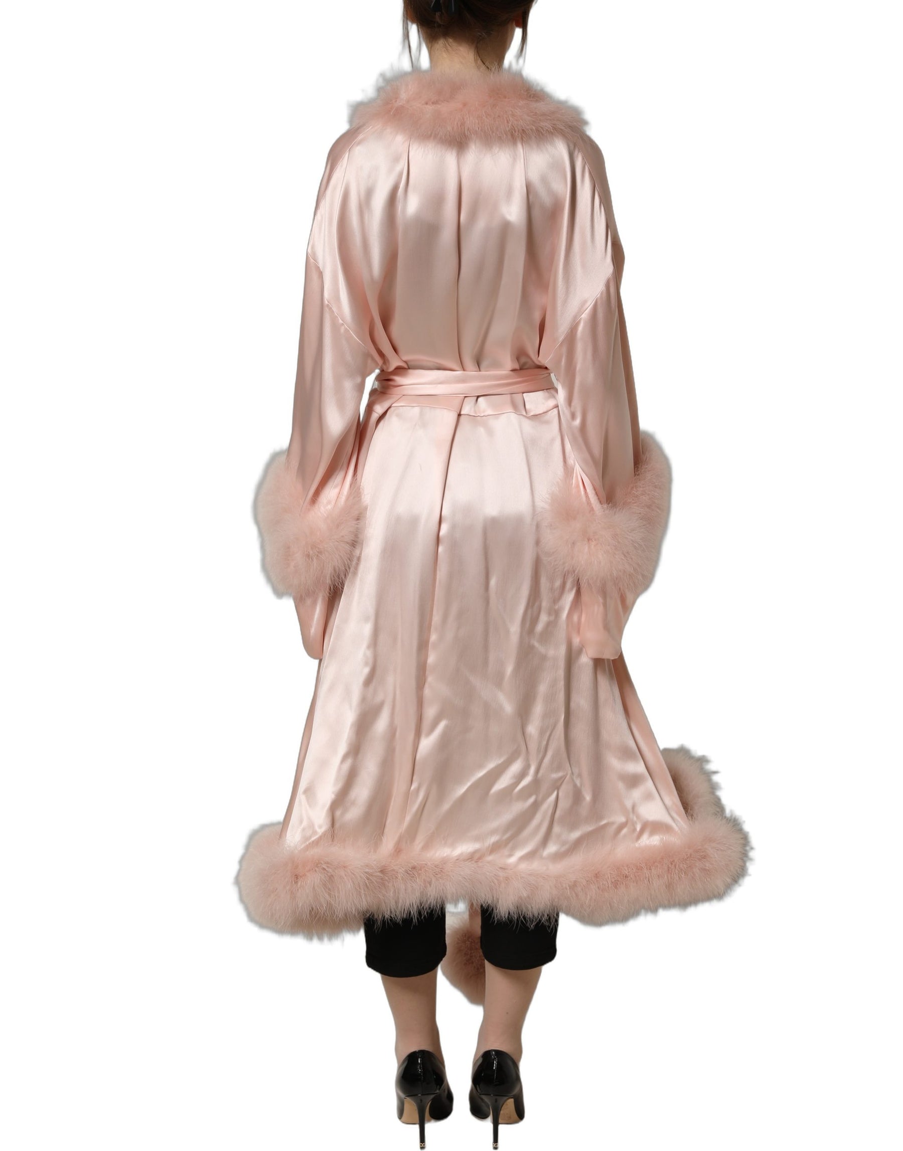 Dolce & Gabbana Light Pink Silk Turkey Feather Robe Jacket | Regal Royce
