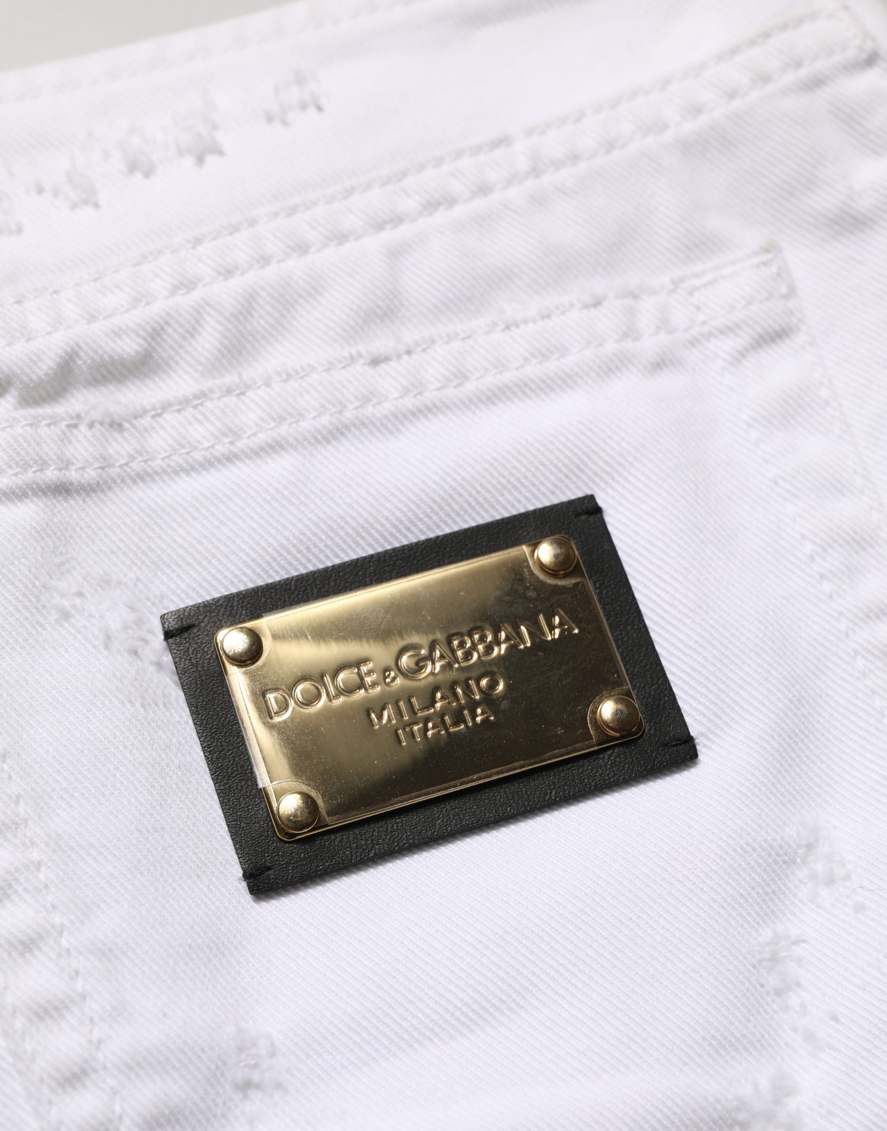 Dolce & Gabbana White Distressed Cotton Denim Mini Skirt | Regal Royce